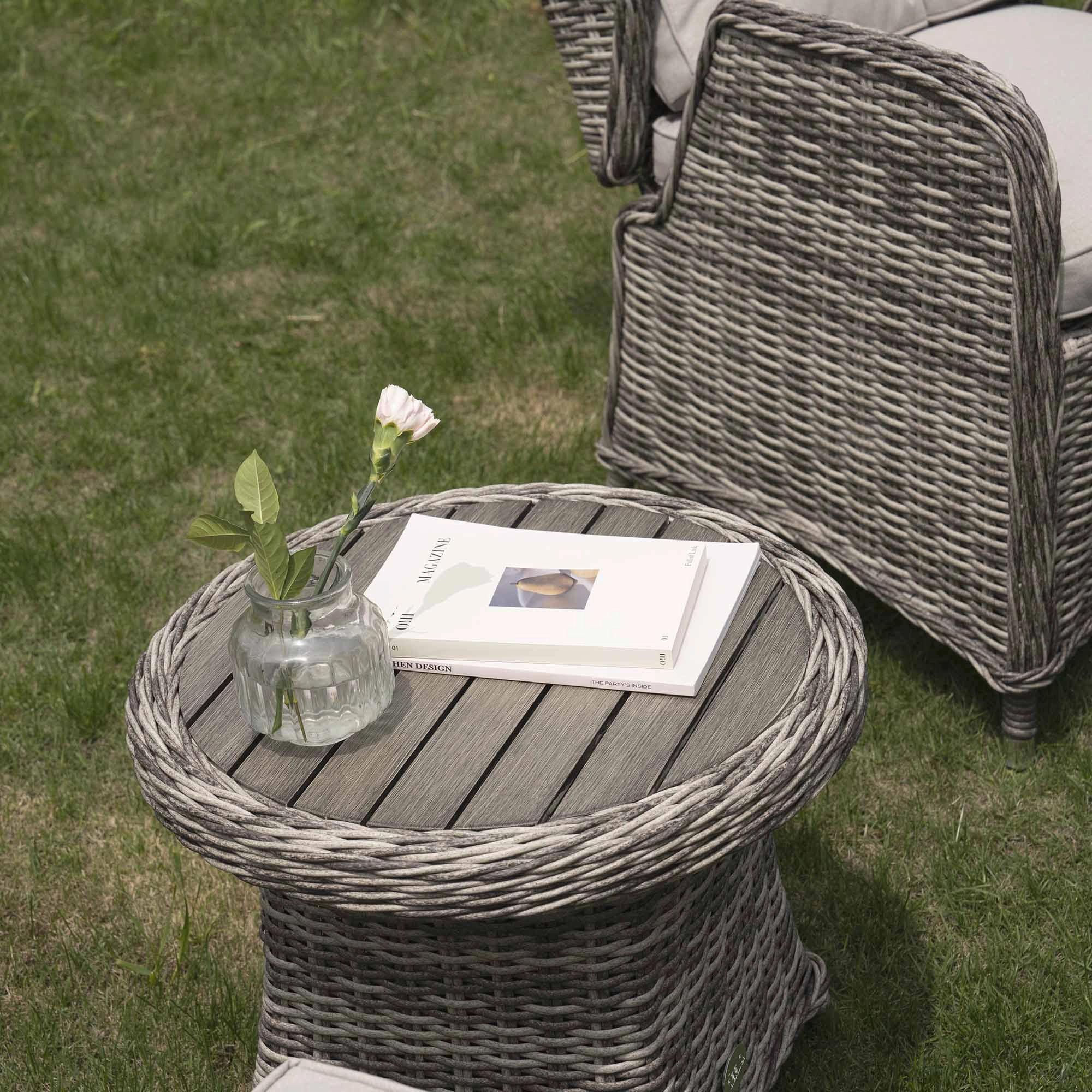 Hampshire 2-Seater Round Wicker Reclining Bistro Set with Stools, Light Grey