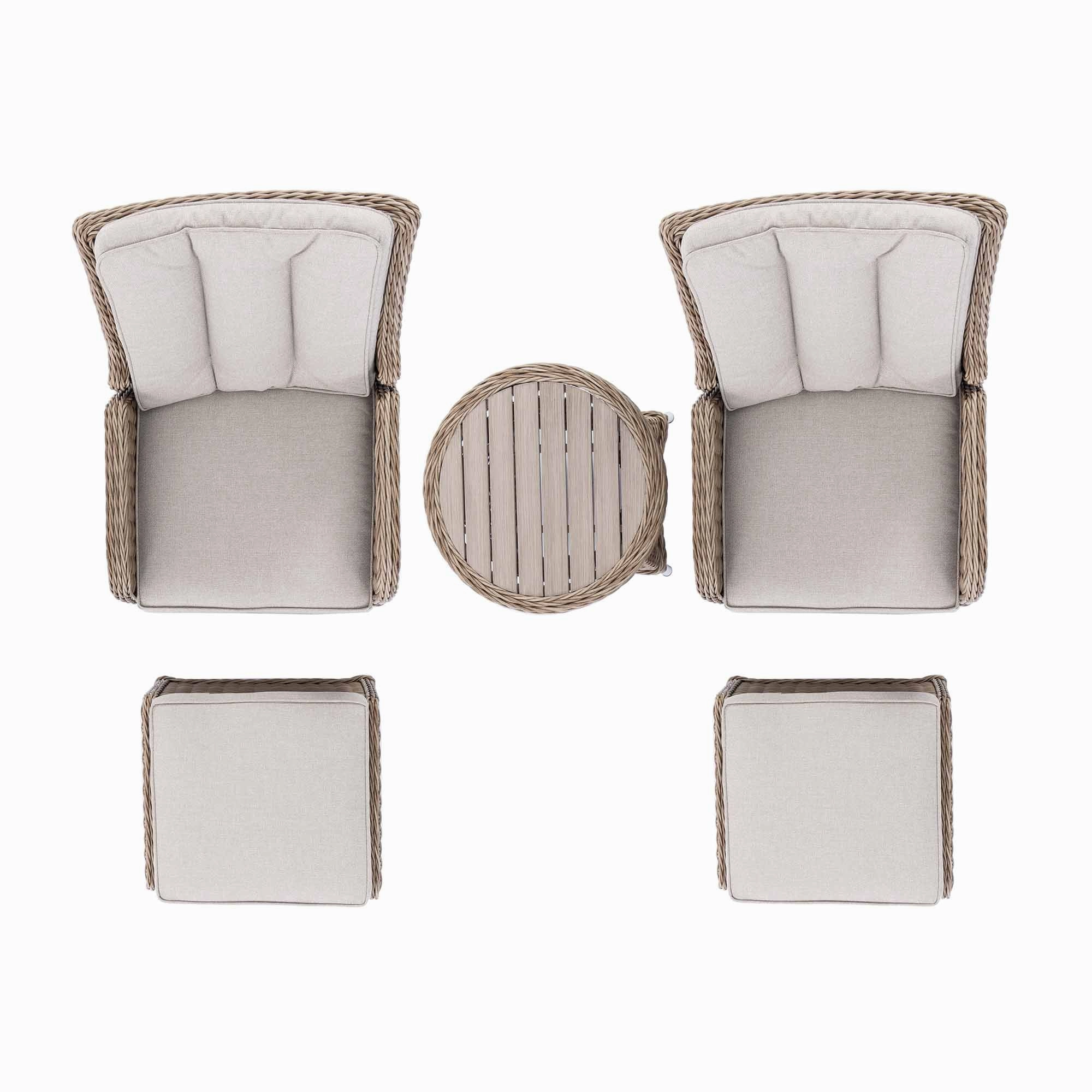Hampshire 2-Seater Round Wicker Reclining Bistro Set with Stools, Natural