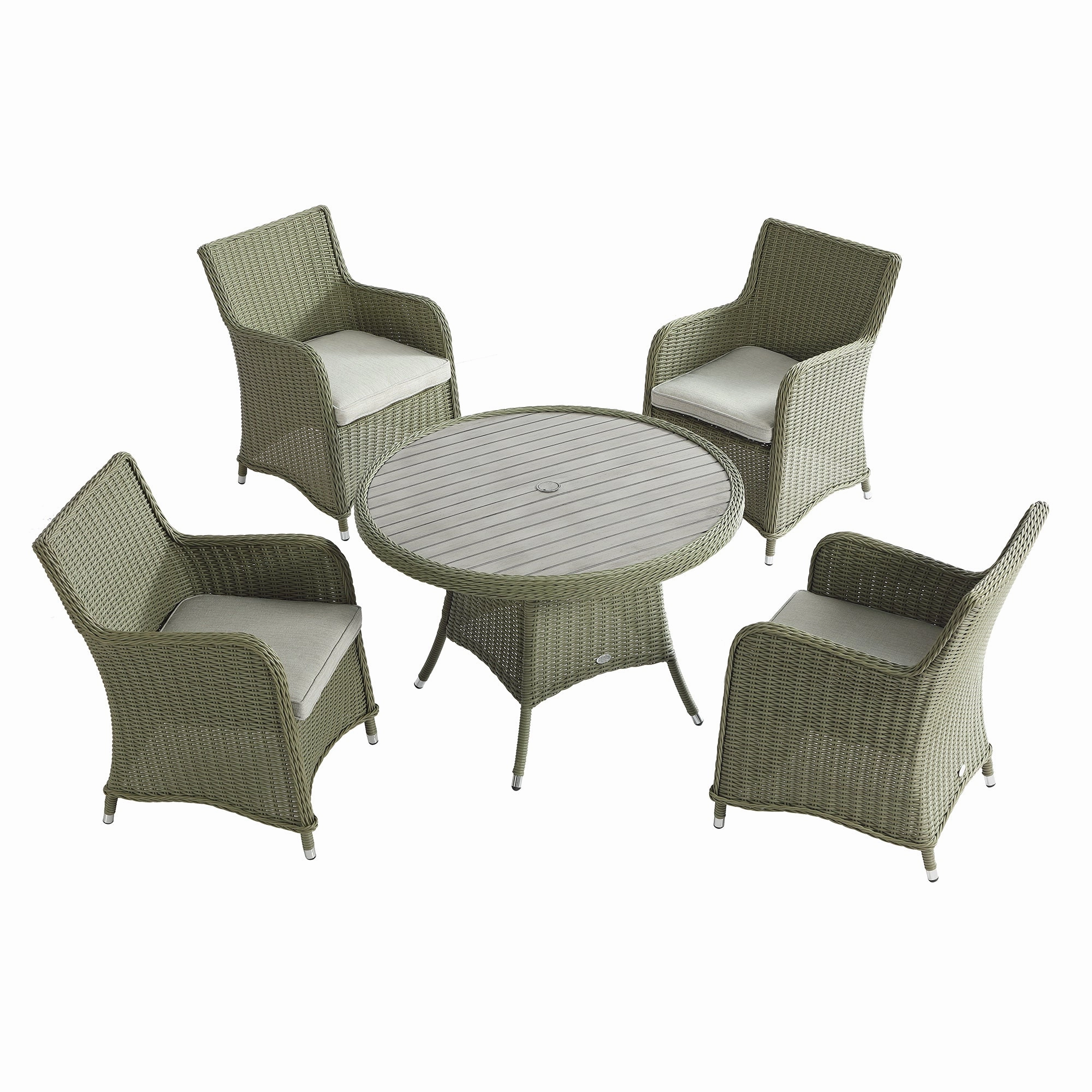 Hampshire 4-Seater Round Wicker Rattan Dining Set, Desert Sage