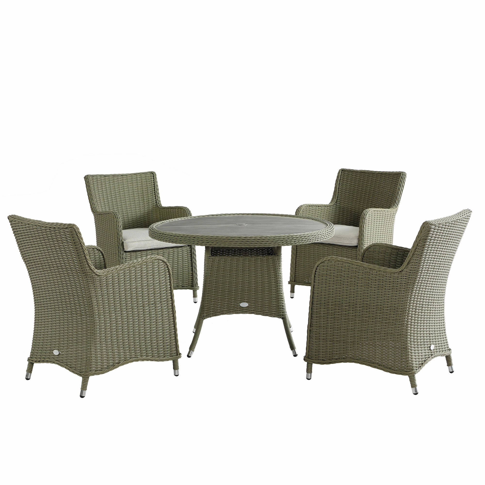 Hampshire 4-Seater Round Wicker Rattan Dining Set, Desert Sage