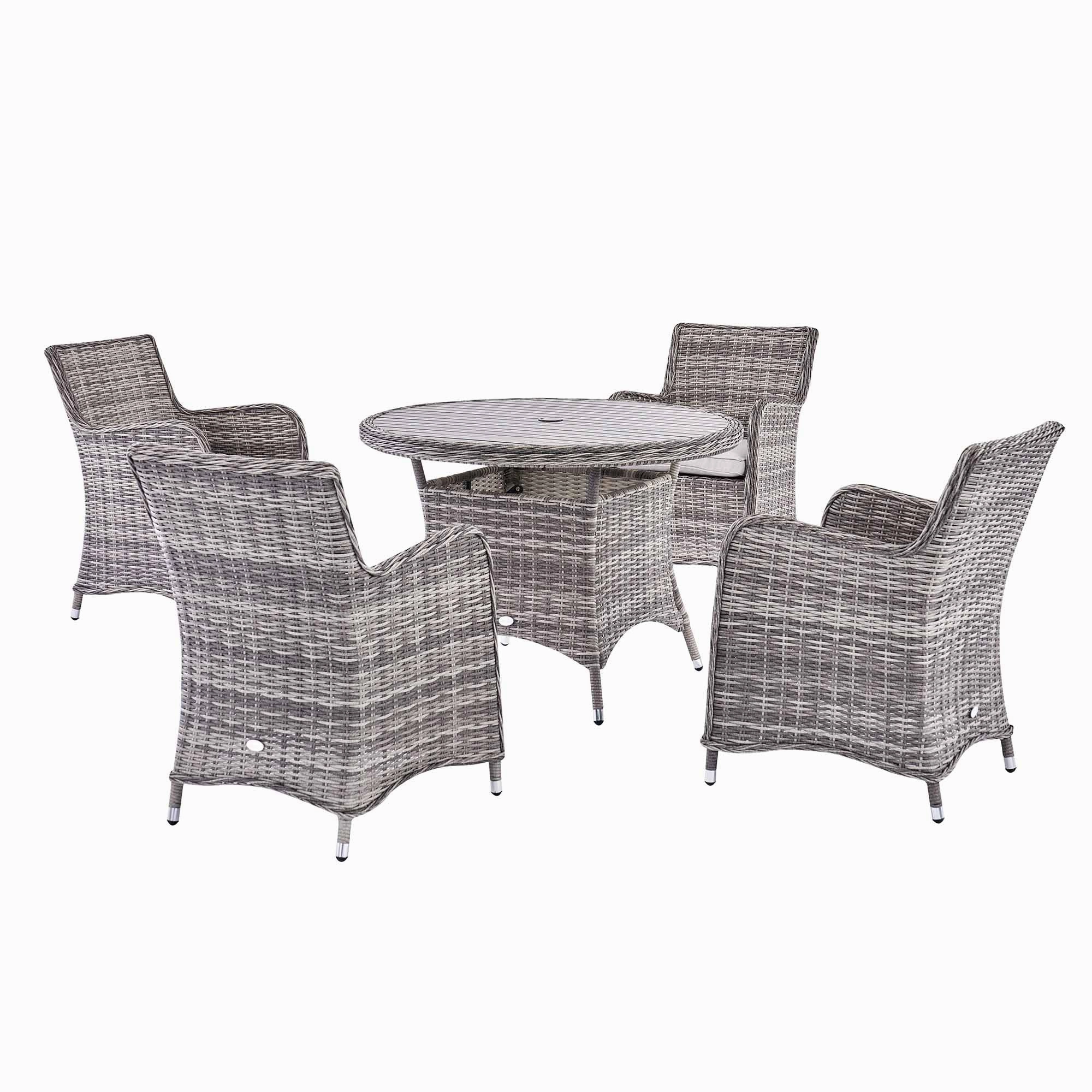 Hampshire 4-Seater Round Wicker Rattan Dining Set, Light Grey