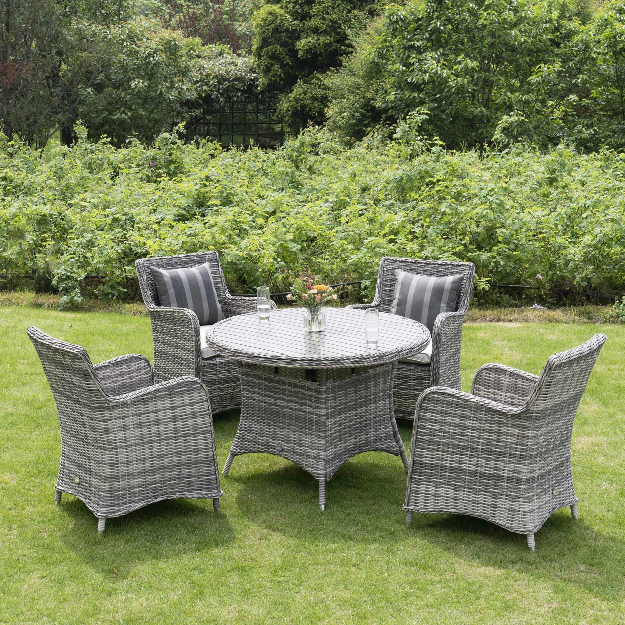 Hampshire 4-Seater Round Wicker Rattan Dining Set, Light Grey