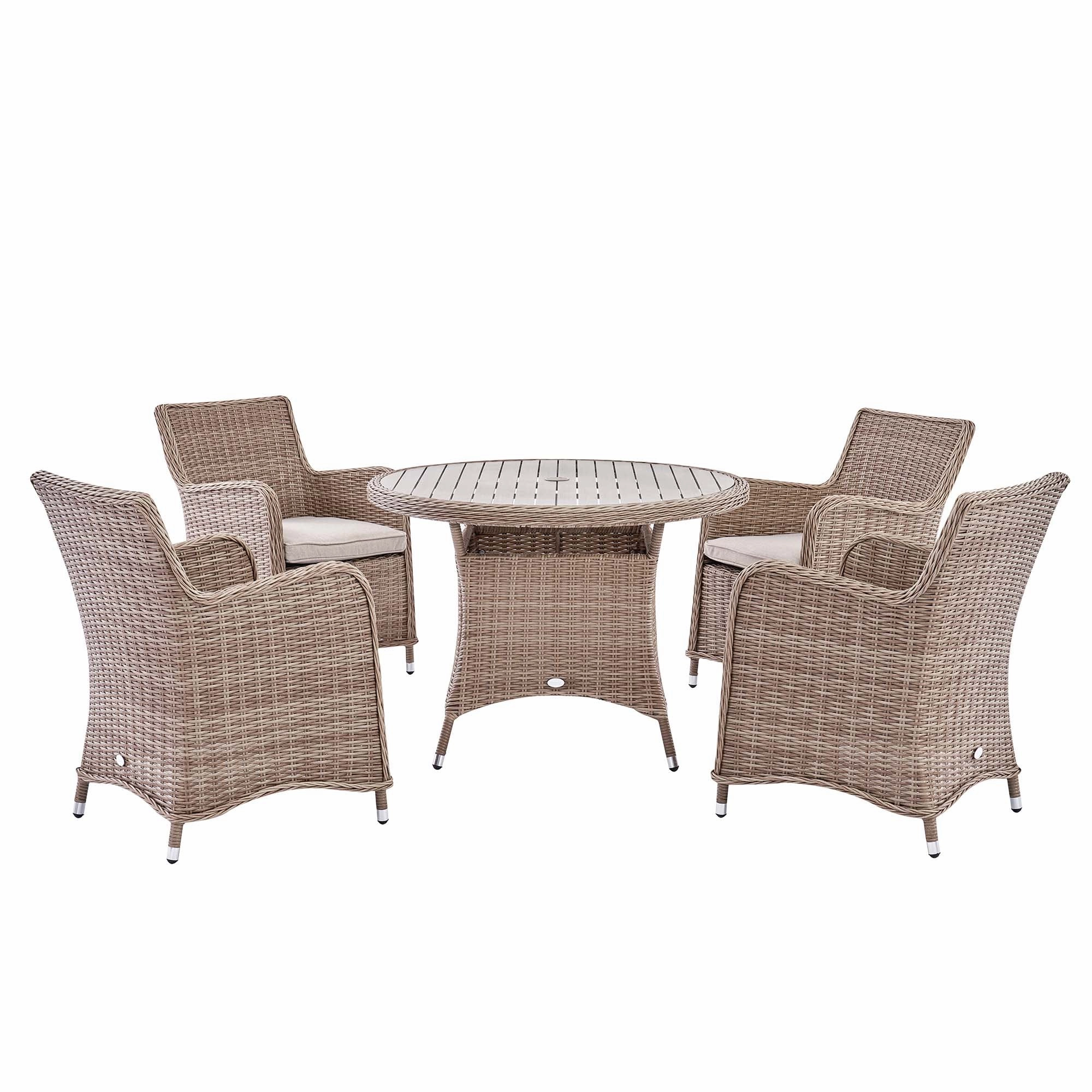 Hampshire 4-Seater Round Wicker Rattan Dining Set, Natural