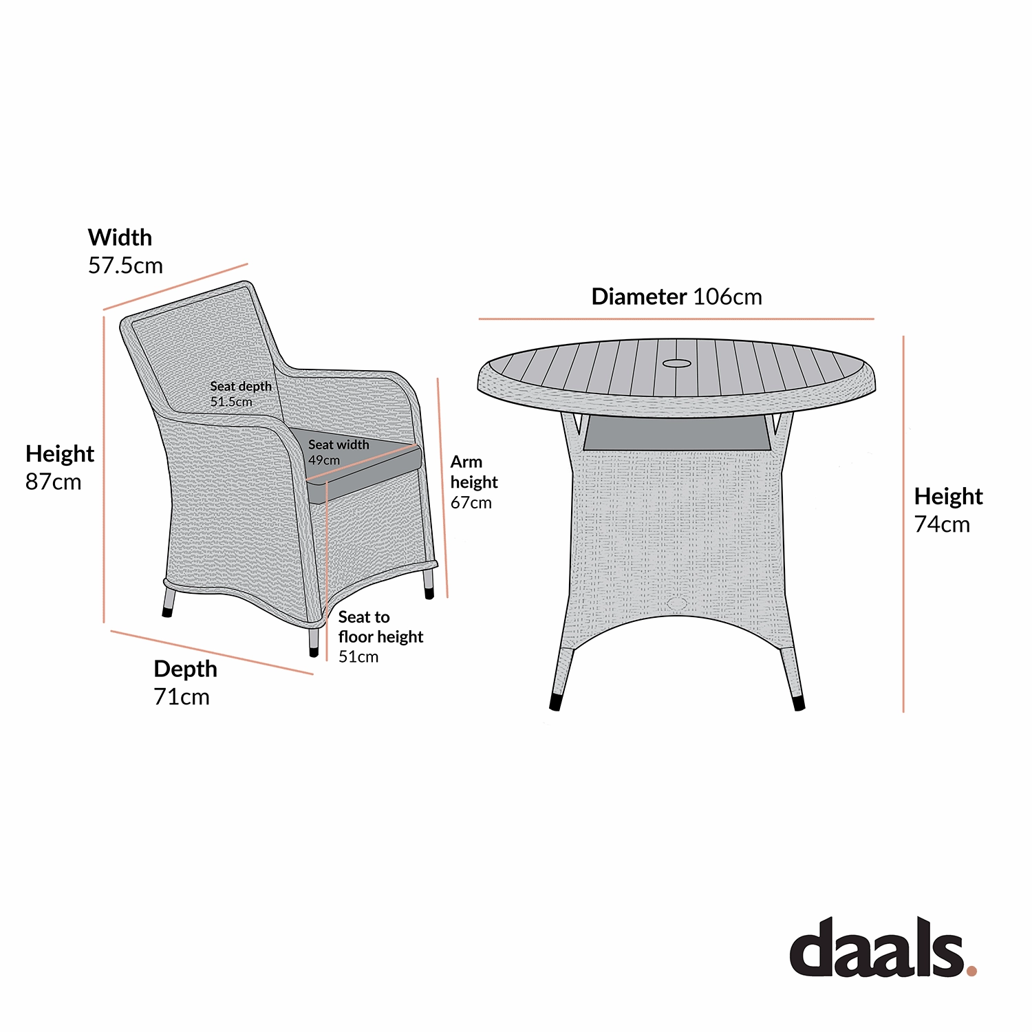 Hampshire 4-Seater Round Wicker Rattan Dining Set, Natural