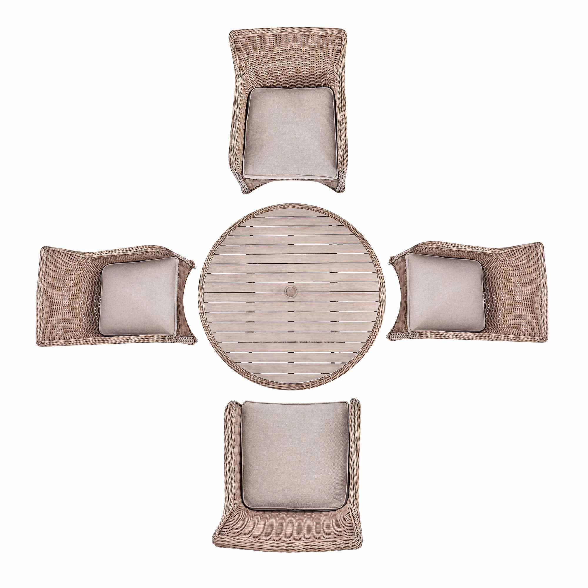 Hampshire 4-Seater Round Wicker Rattan Dining Set, Natural