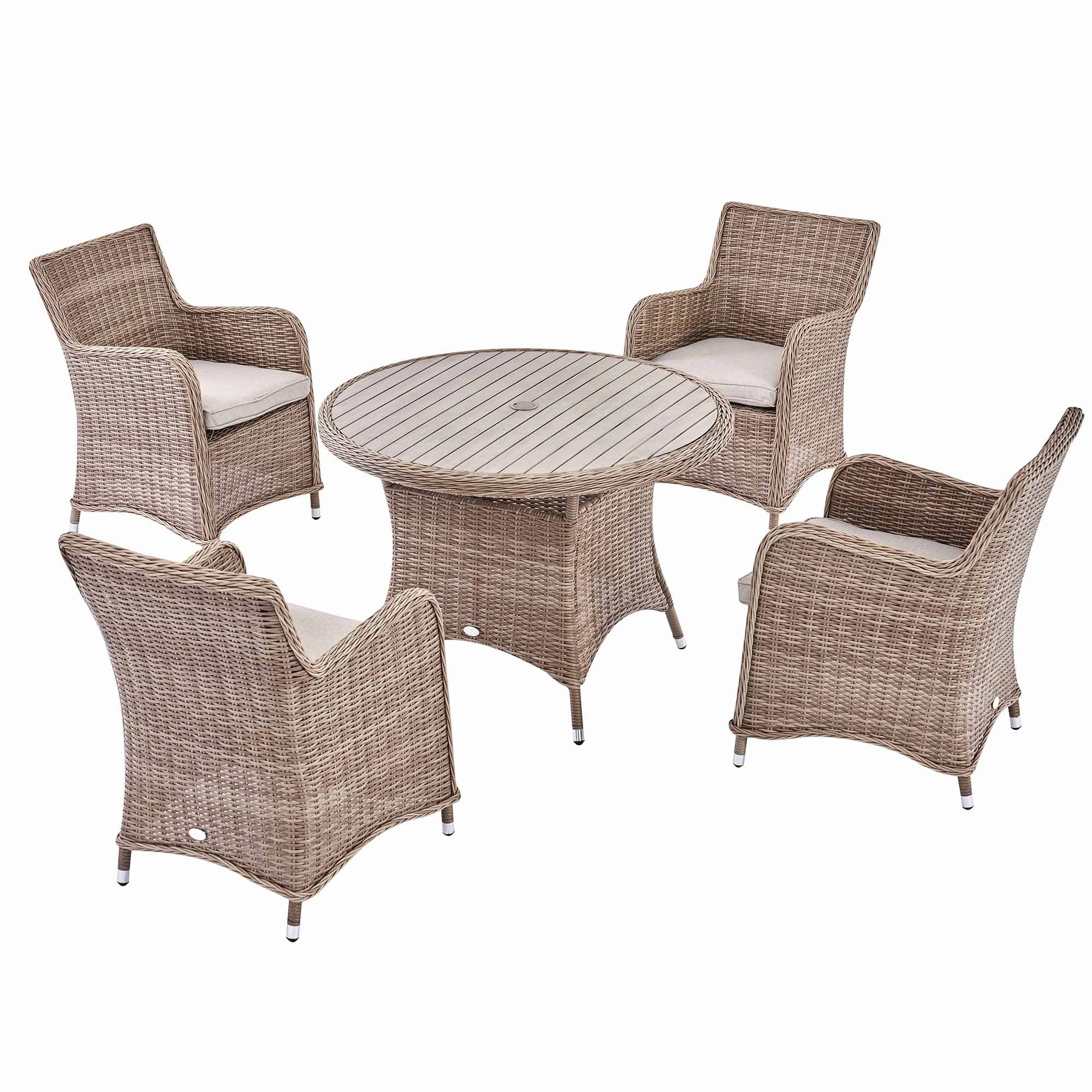 Hampshire 4-Seater Round Wicker Rattan Dining Set, Natural