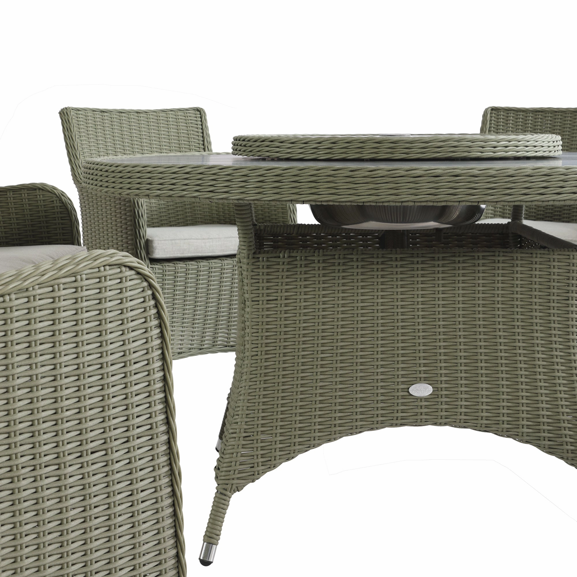 Hampshire 6-Seater Round Wicker Rattan Dining Set with Lazy Susan & Ice Bucket, Desert Sage