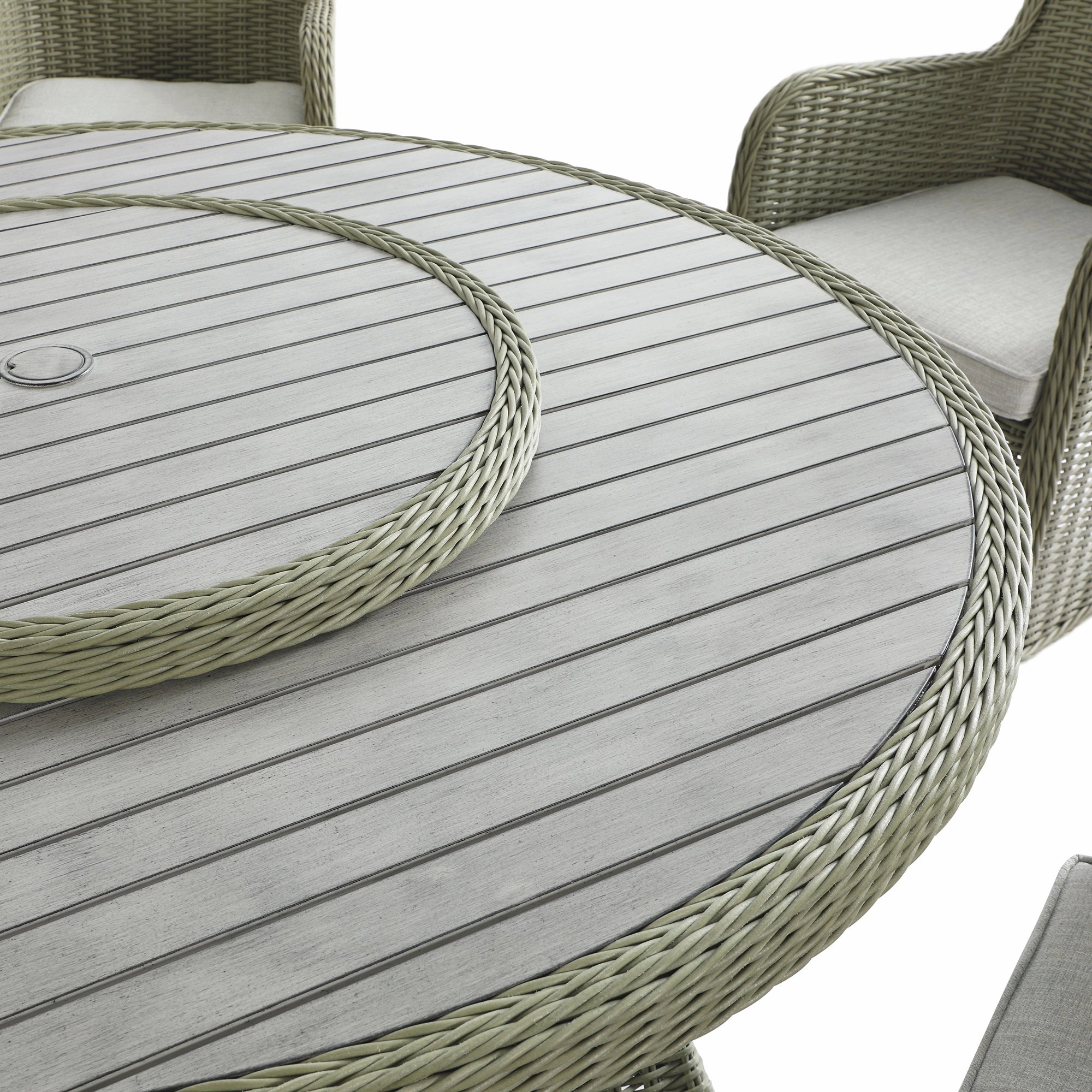 Hampshire 6-Seater Round Wicker Rattan Dining Set with Lazy Susan & Ice Bucket, Desert Sage