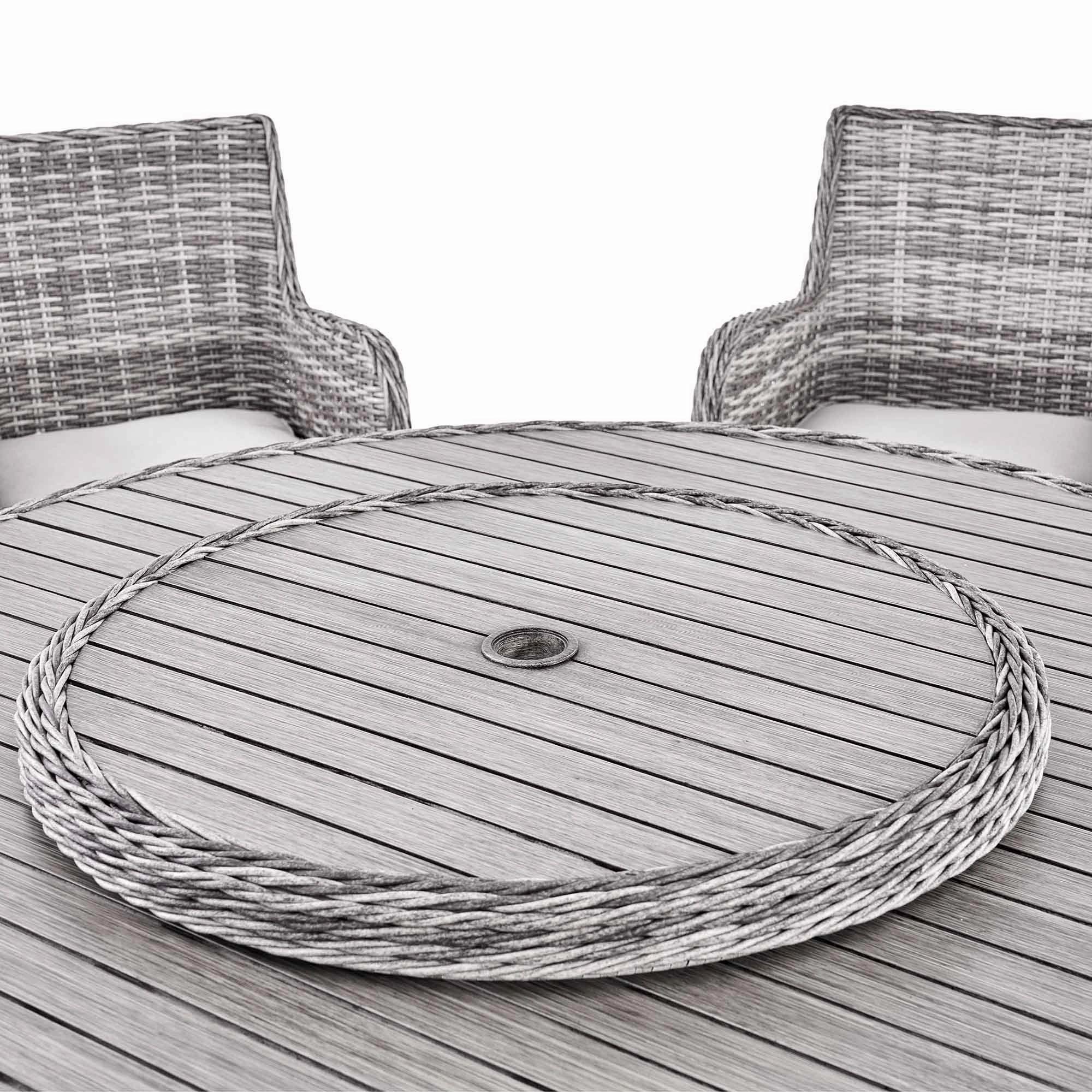 Hampshire 6-Seater Round Wicker Rattan Dining Set with Lazy Susan & Ice Bucket, Light Grey