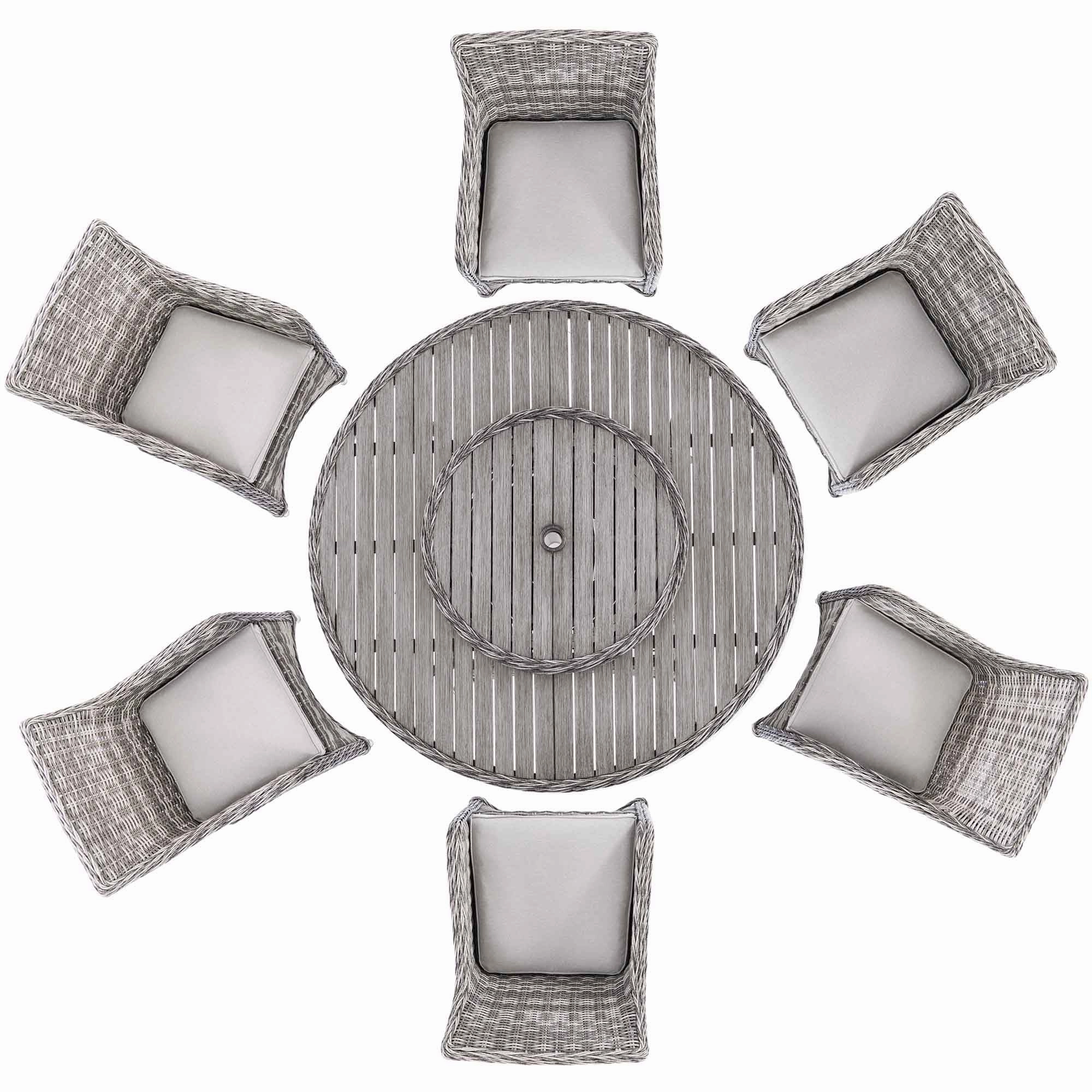 Hampshire 6-Seater Round Wicker Rattan Dining Set with Lazy Susan & Ice Bucket, Light Grey