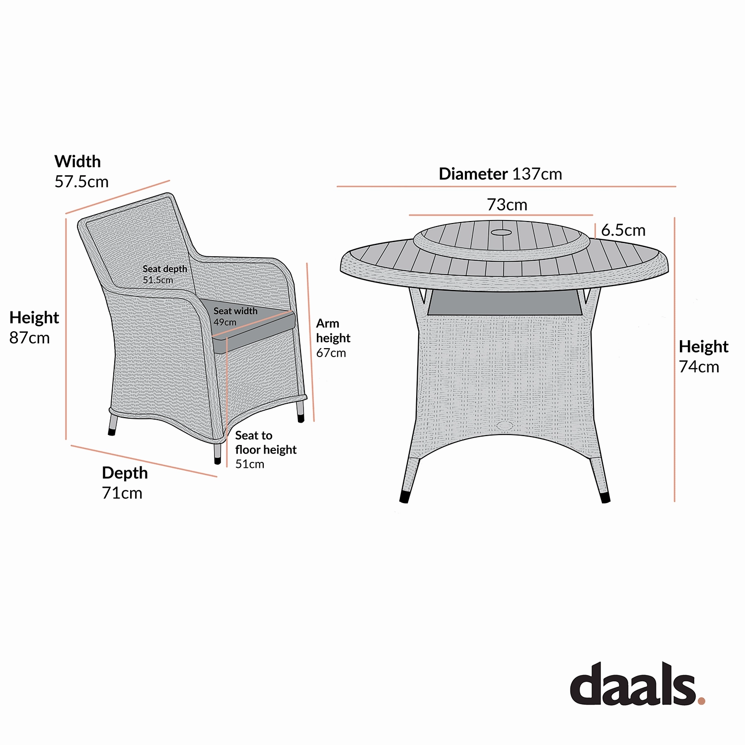 Hampshire 6-Seater Round Wicker Rattan Dining Set with Lazy Susan & Ice Bucket, Natural
