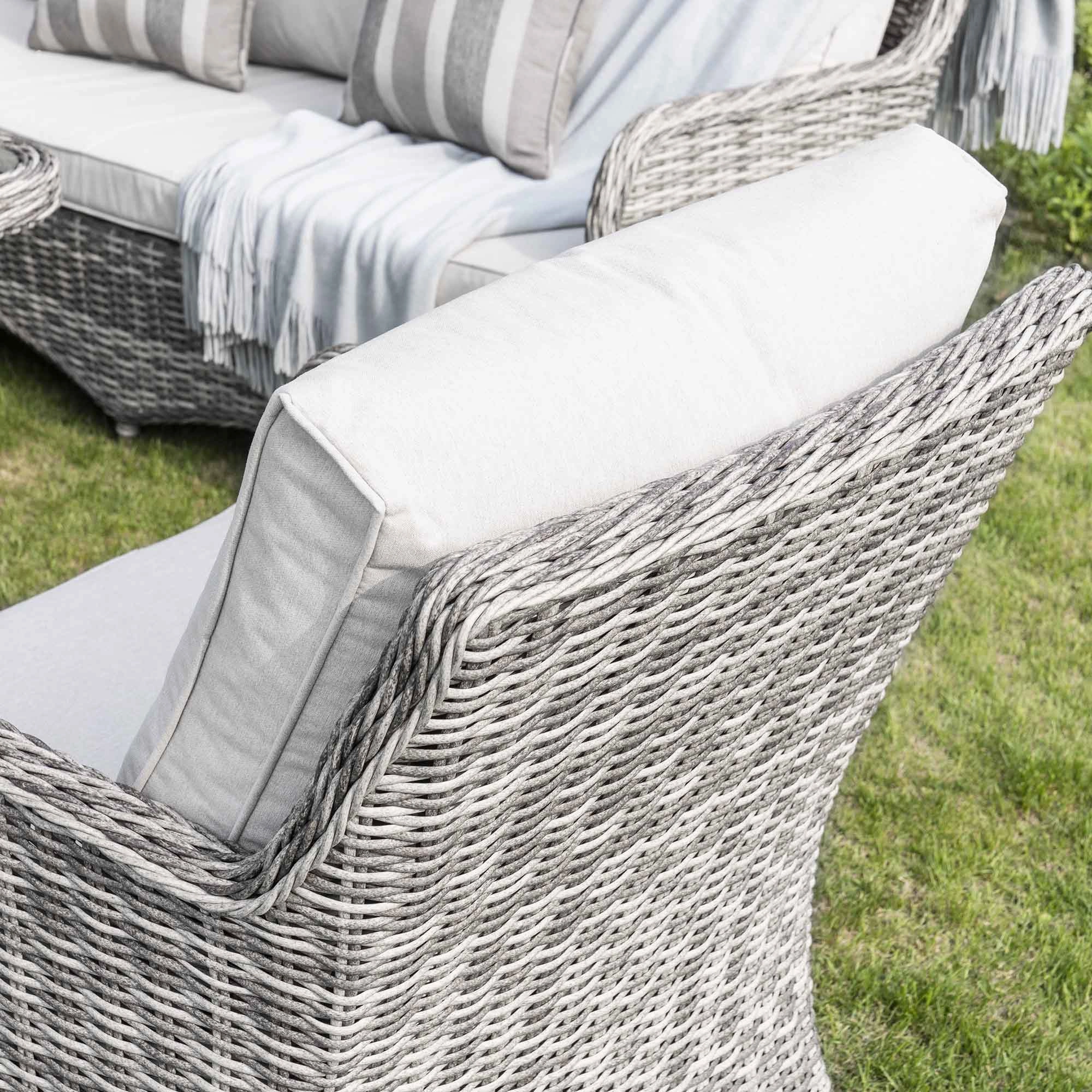 Hampshire 7-Seater Round Wicker Rattan Sofa Set with Rising Table, Light Grey