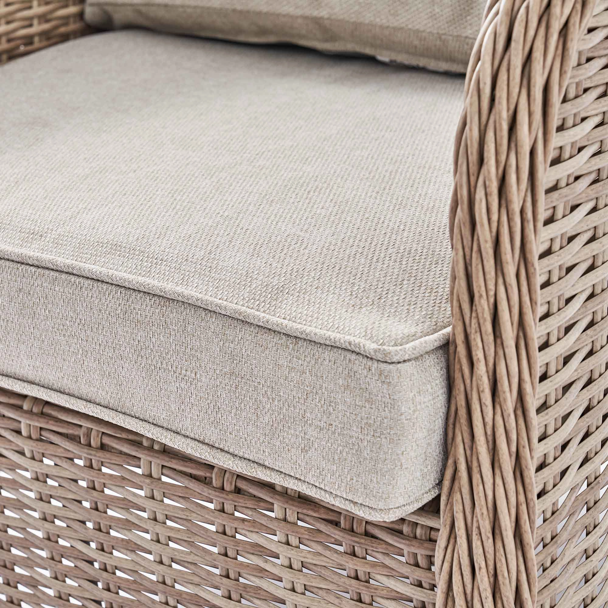 Hampshire 7-Seater Round Wicker Rattan Sofa Set with Rising Table, Natural