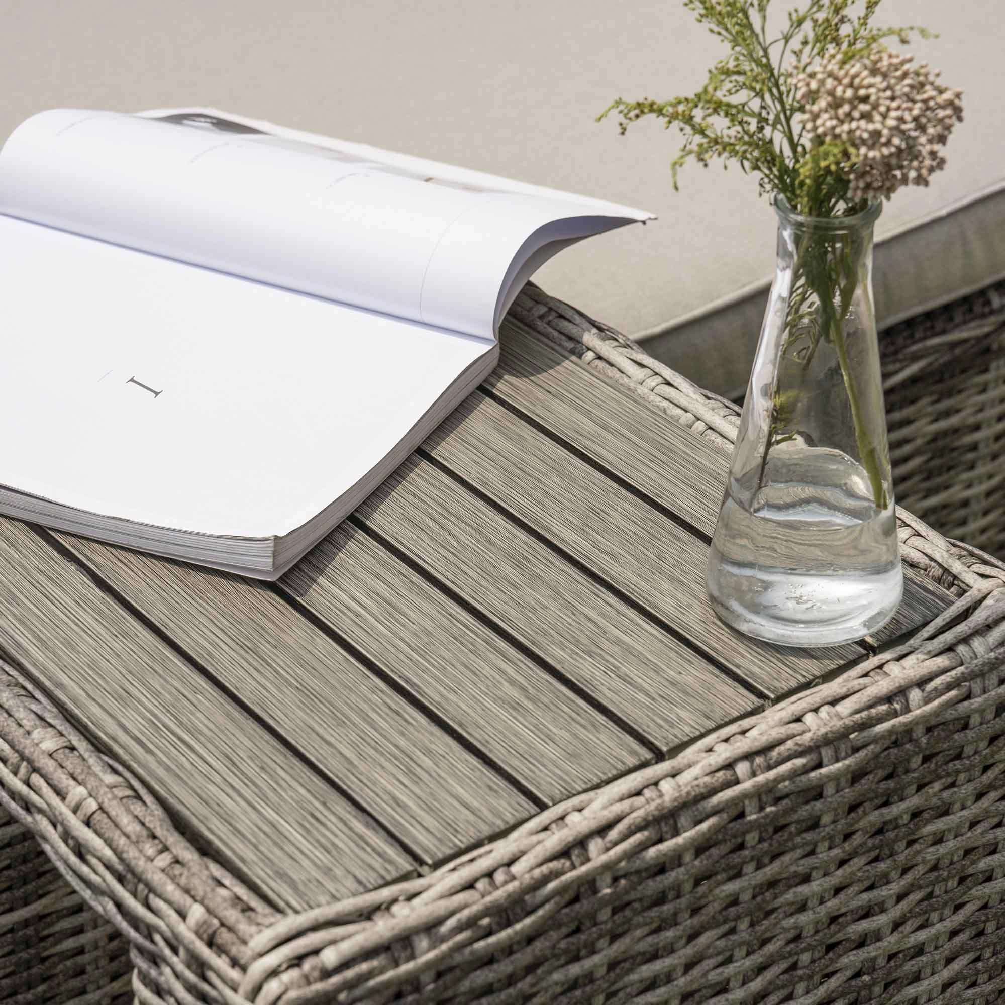 Hampshire Round Wicker Rattan Sun Lounger Set with Side Table, Light Grey