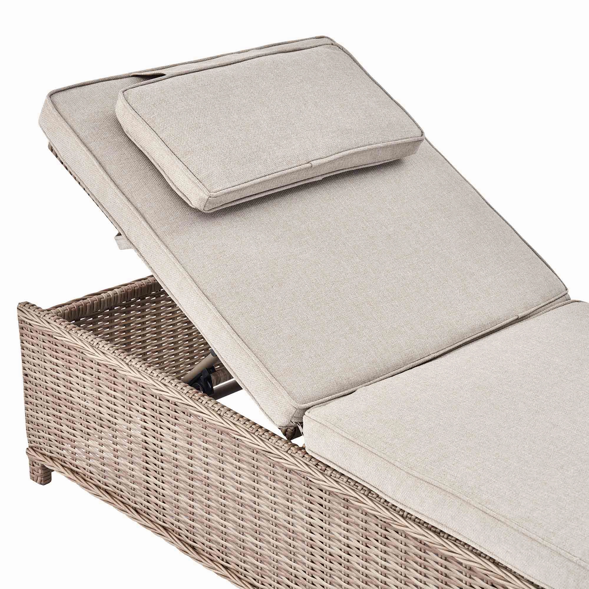 Hampshire Round Wicker Rattan Sun Lounger Set with Side Table, Natural