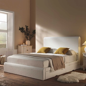 Hampstead Ecru Boucle Curved Bed with 4-Drawer Storage
