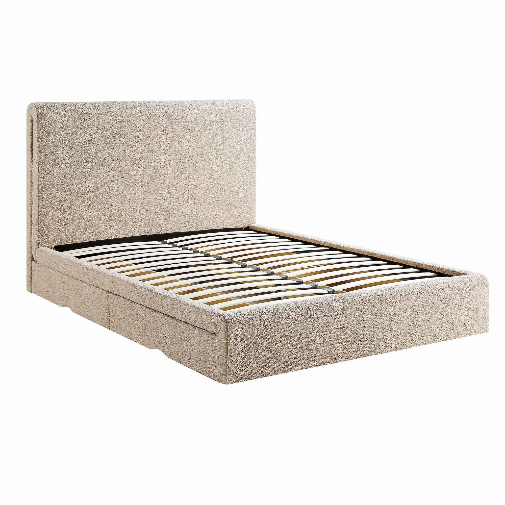 Hampstead Taupe Boucle Curved Bed with 4-Drawer Storage