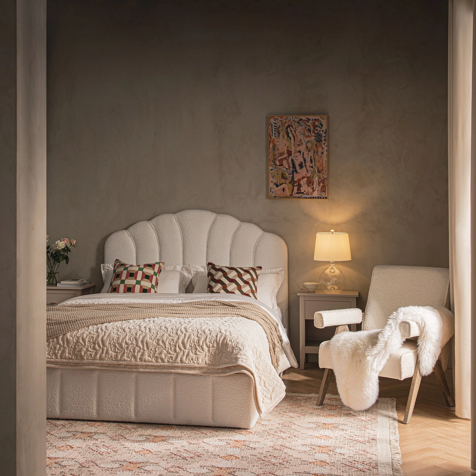 Hana Ottoman Storage Bed, Ecru Boucle