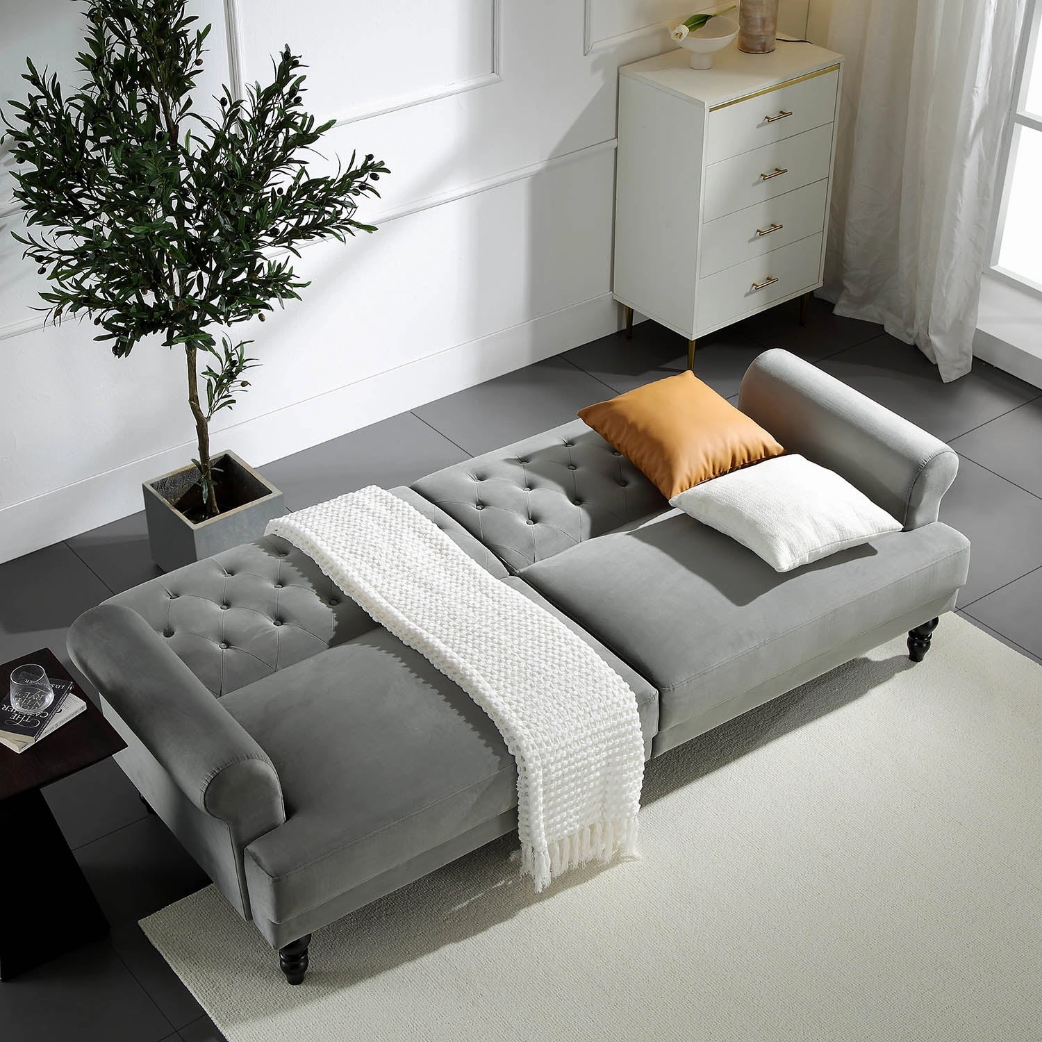 Hanney 3-Seater Chesterfield Sofabed in Grey Velvet