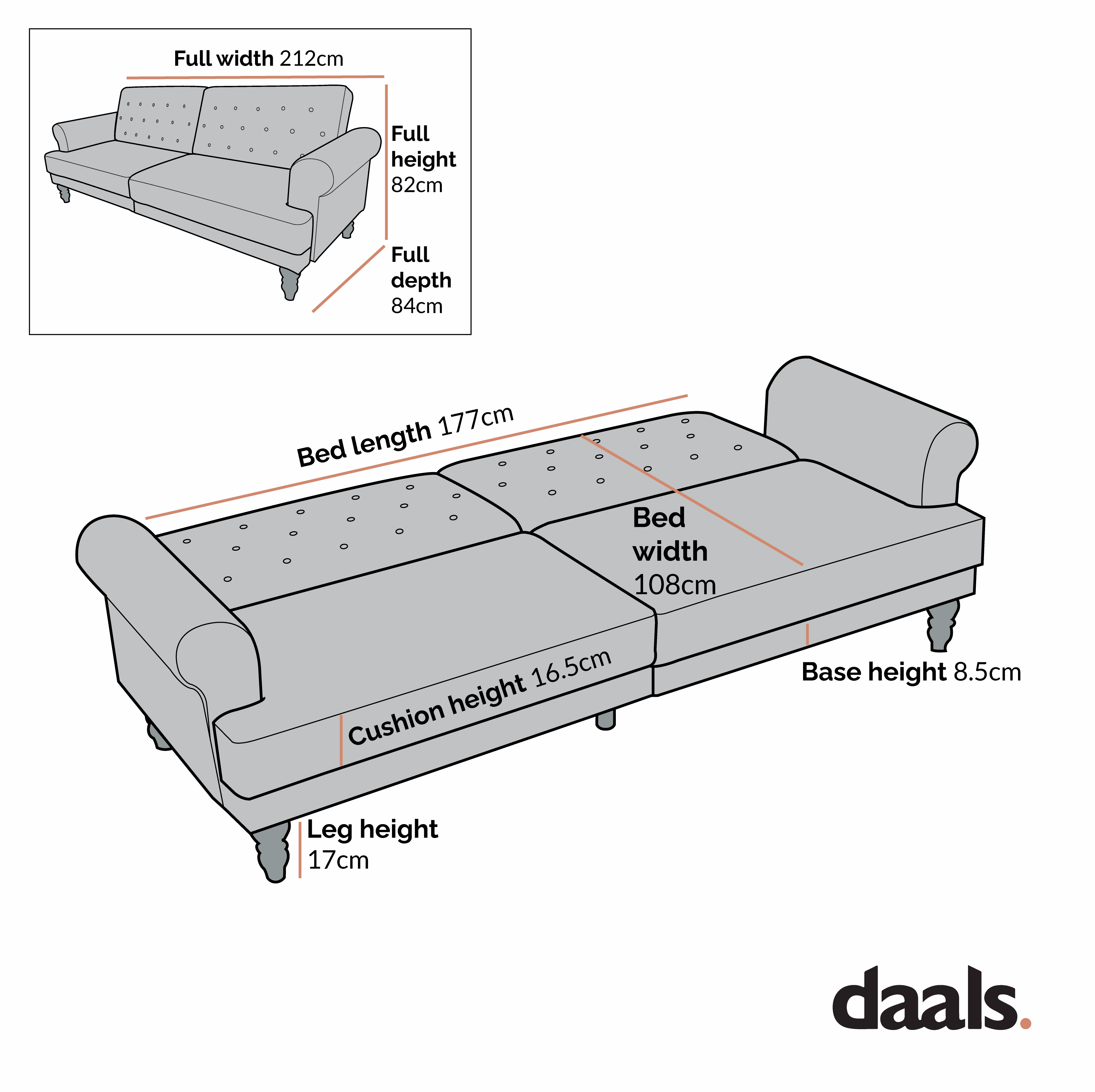 Hanney 3-Seater Chesterfield Sofabed in Grey Velvet