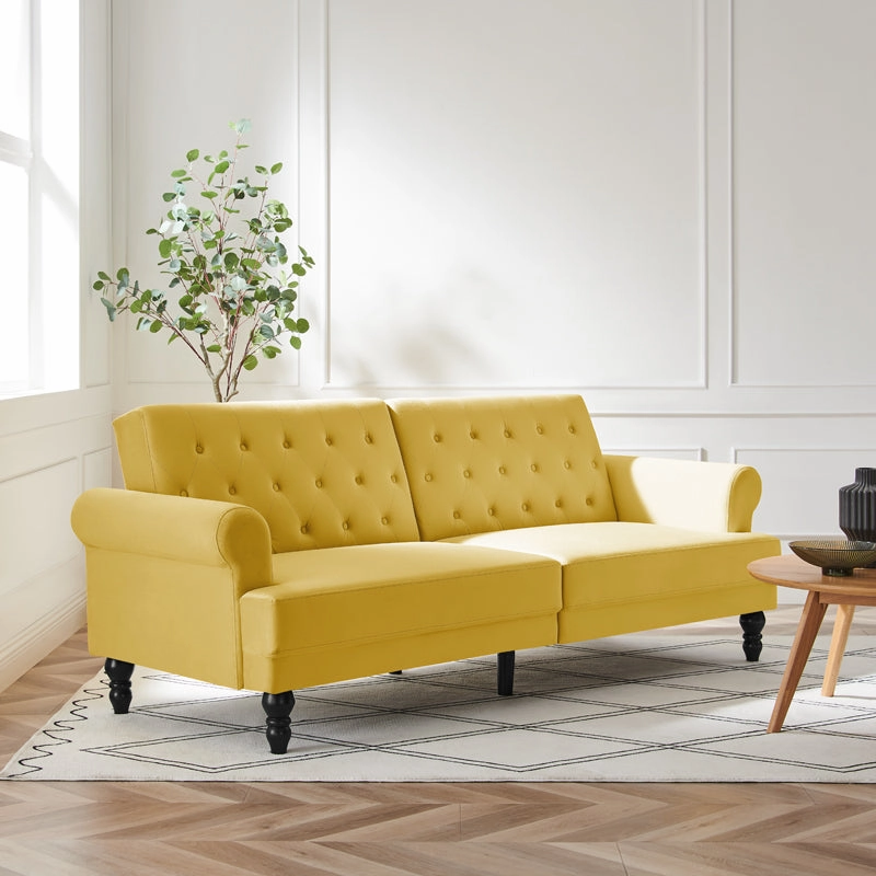 Hanney 3-Seater Chesterfield Sofabed in Mustard Yellow Velvet