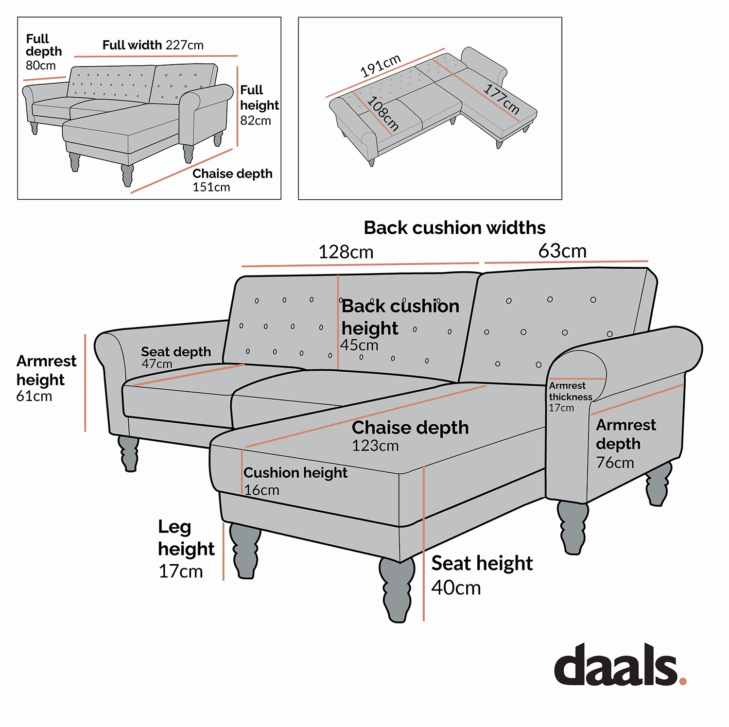 Hanney Chesterfield Chaise Sofabed in Grey Velvet