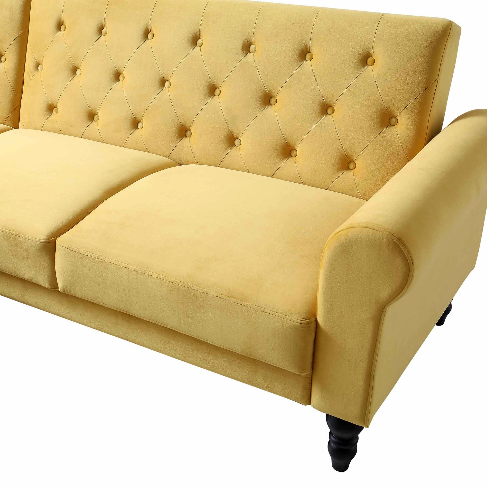 Hanney Chesterfield Chaise Sofabed in Mustard Yellow Velvet