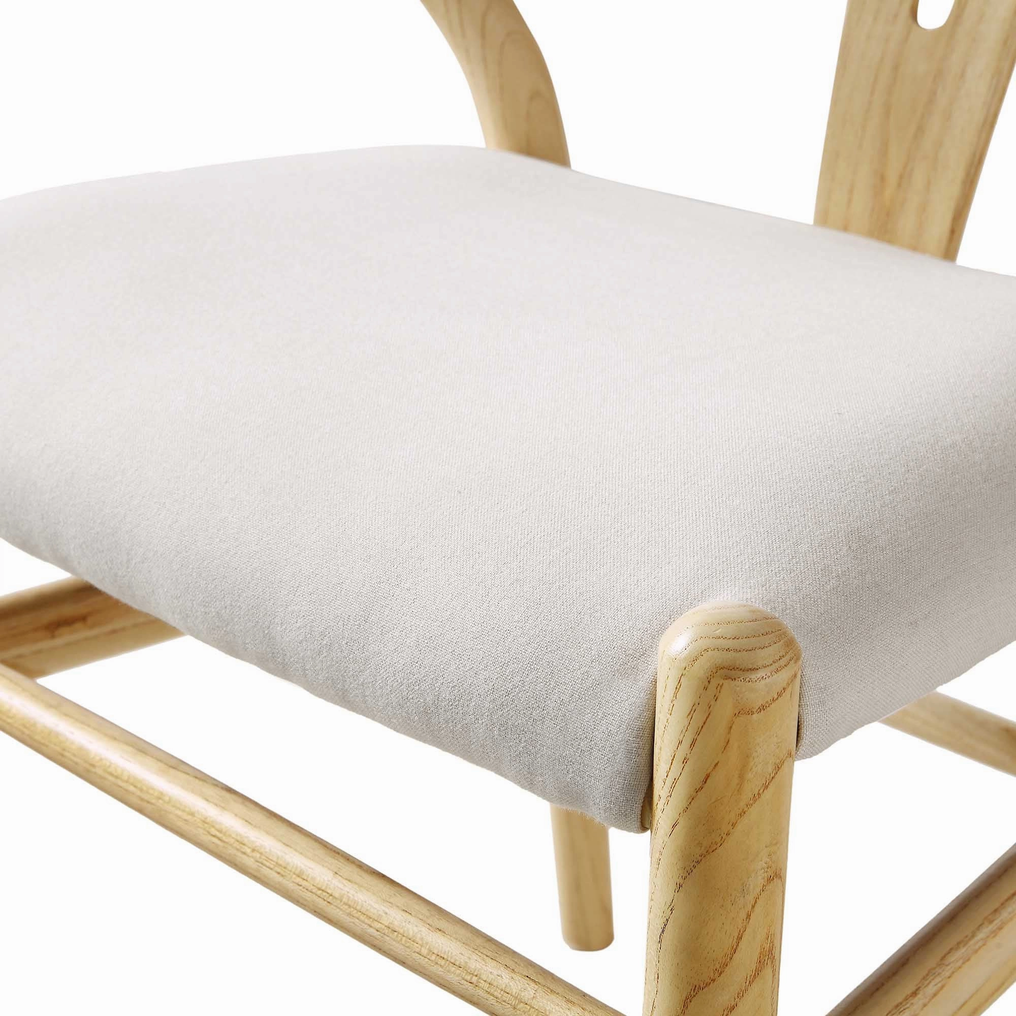 Hansel Upholstered Padded Dining Chair, Beige Fabric and Natural Frame