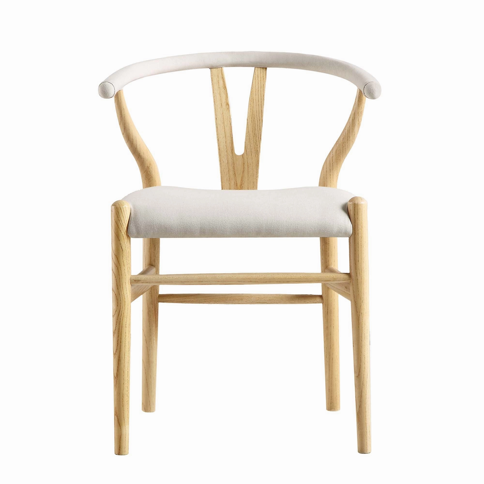 Hansel Upholstered Padded Dining Chair, Beige Fabric and Natural Frame
