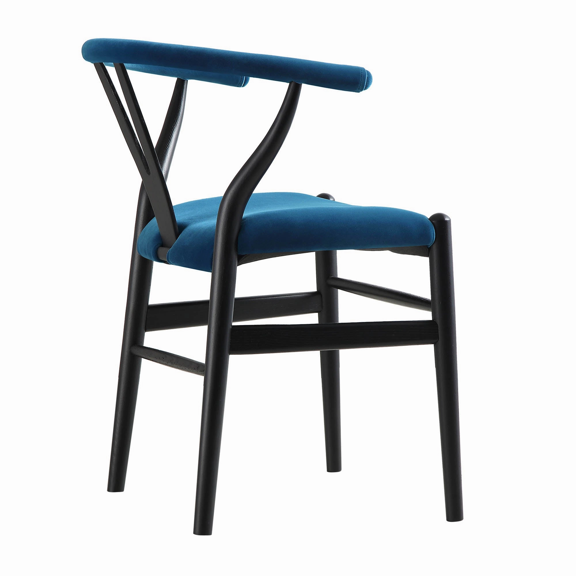 Hansel Upholstered Padded Dining Chair, Blue Velvet and Black Frame
