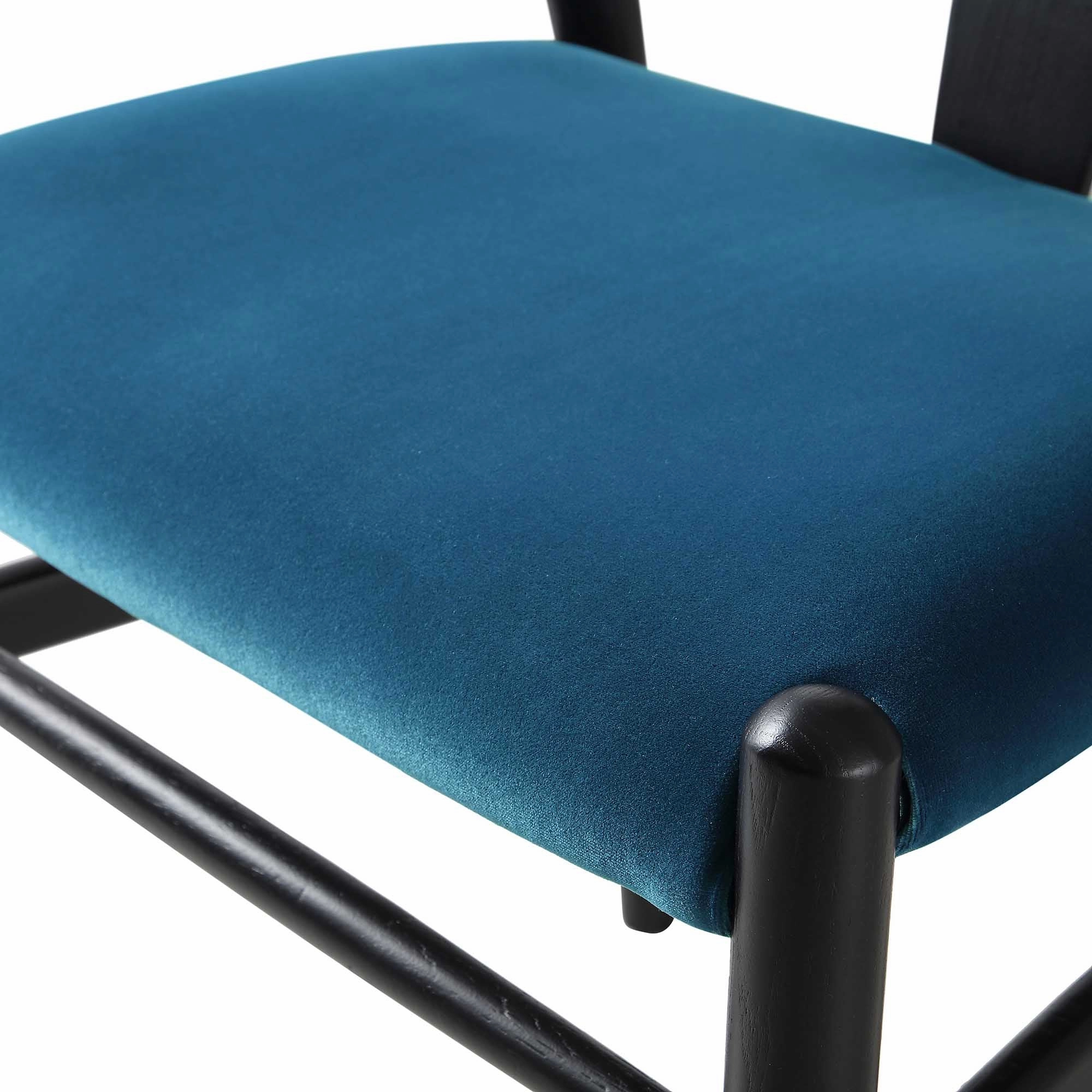 Hansel Upholstered Padded Dining Chair, Blue Velvet and Black Frame