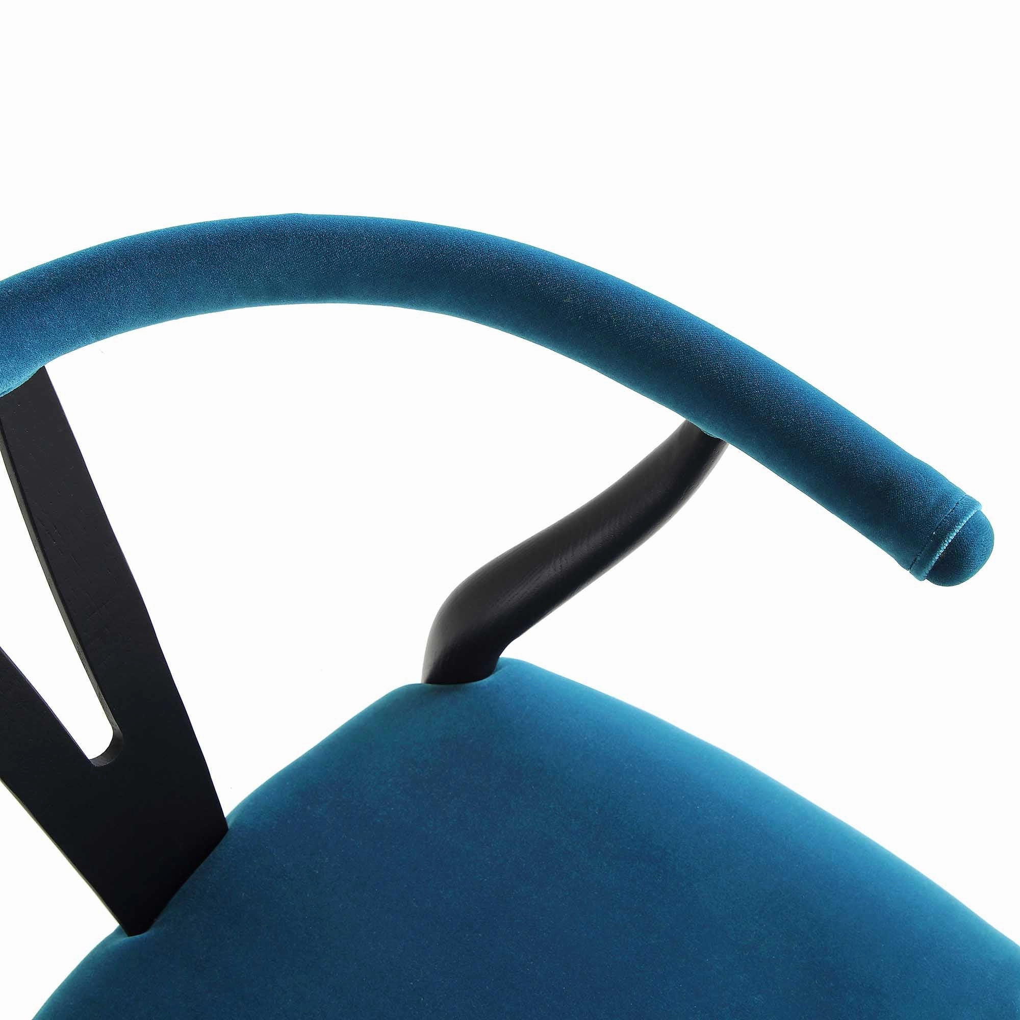 Hansel Upholstered Padded Dining Chair, Blue Velvet and Black Frame