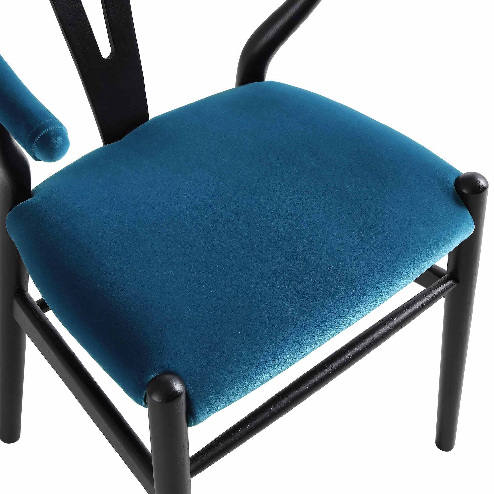 Hansel Upholstered Padded Dining Chair, Blue Velvet and Black Frame