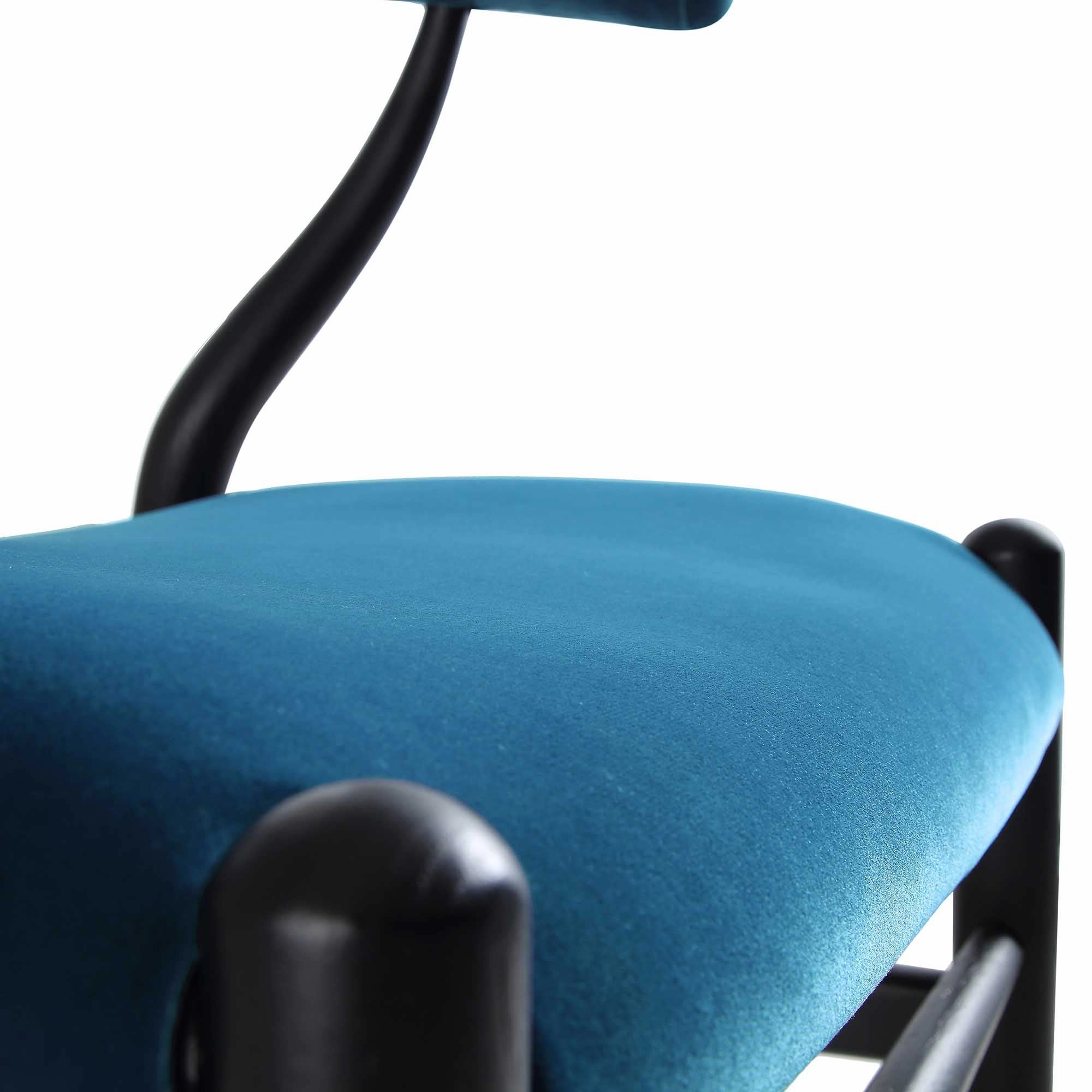 Hansel Upholstered Padded Dining Chair, Blue Velvet and Black Frame