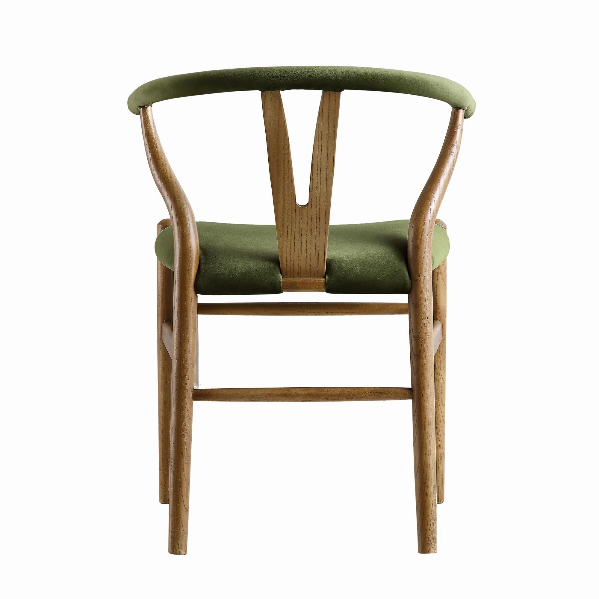 Hansel Upholstered Padded Dining Chair, Moss Green Velvet and Light Walnut Frame