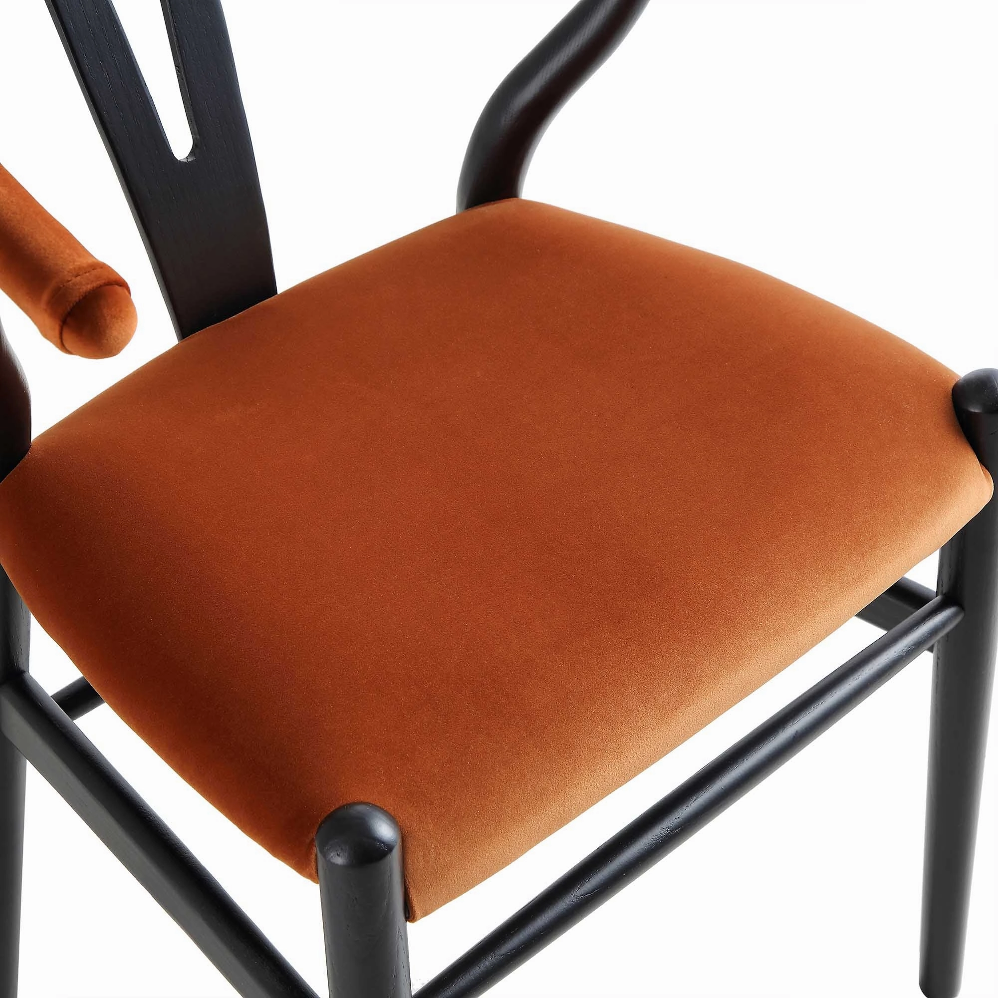 Hansel Upholstered Padded Dining Chair, Rust Velvet and Black Frame