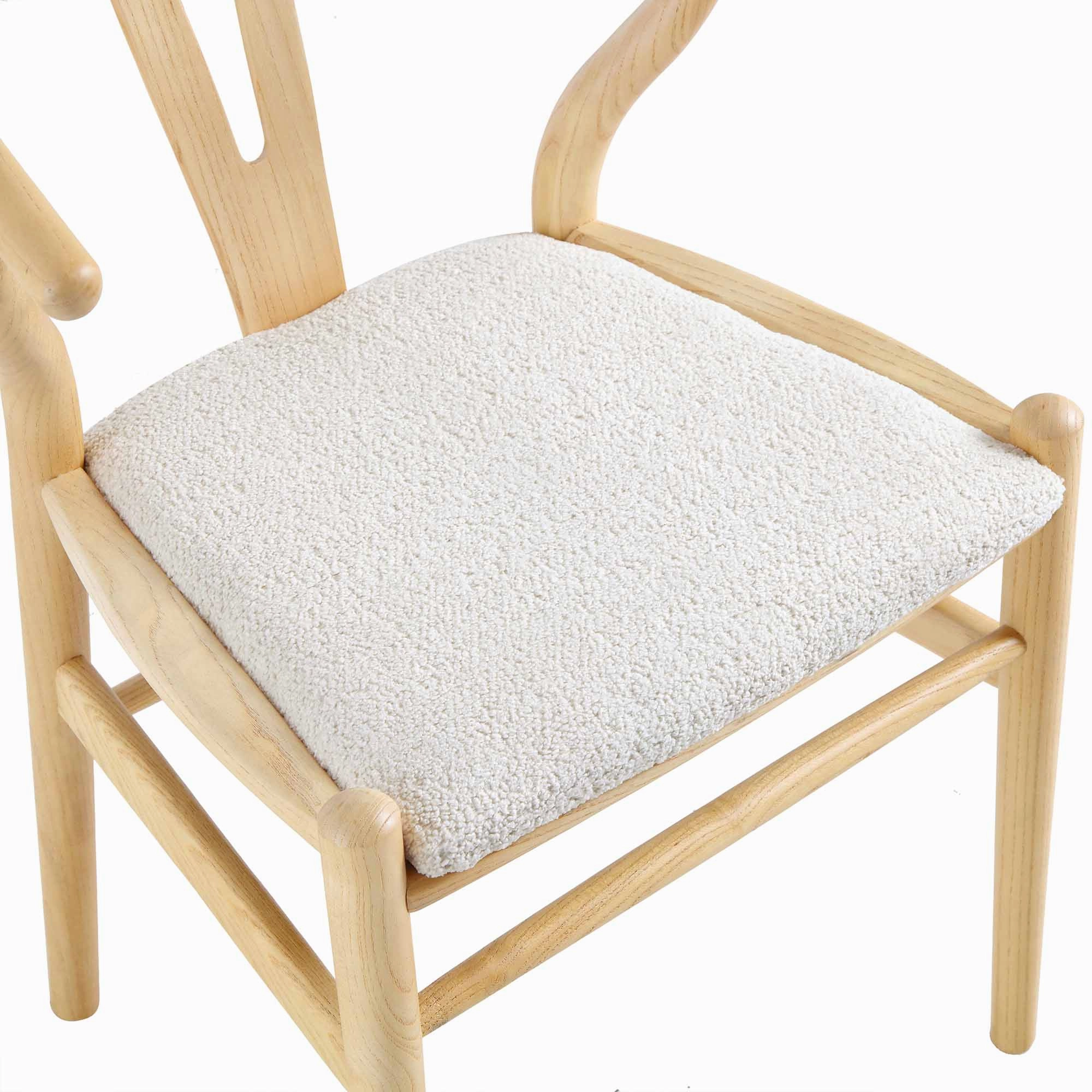 Hansel Wooden Dining Chair, Ivory White Boucle and Natural Frame
