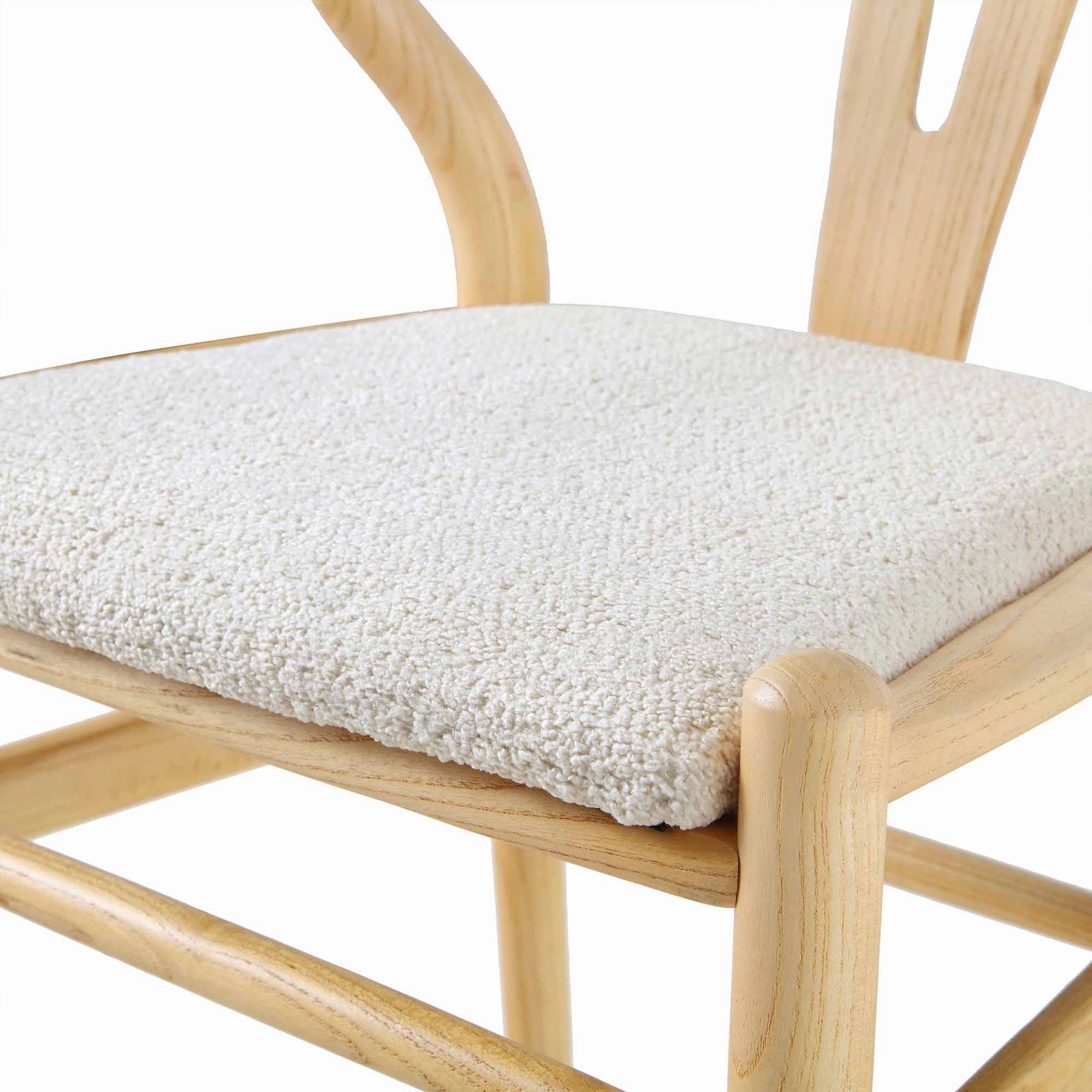 Hansel Wooden Dining Chair, Ivory White Boucle and Natural Frame