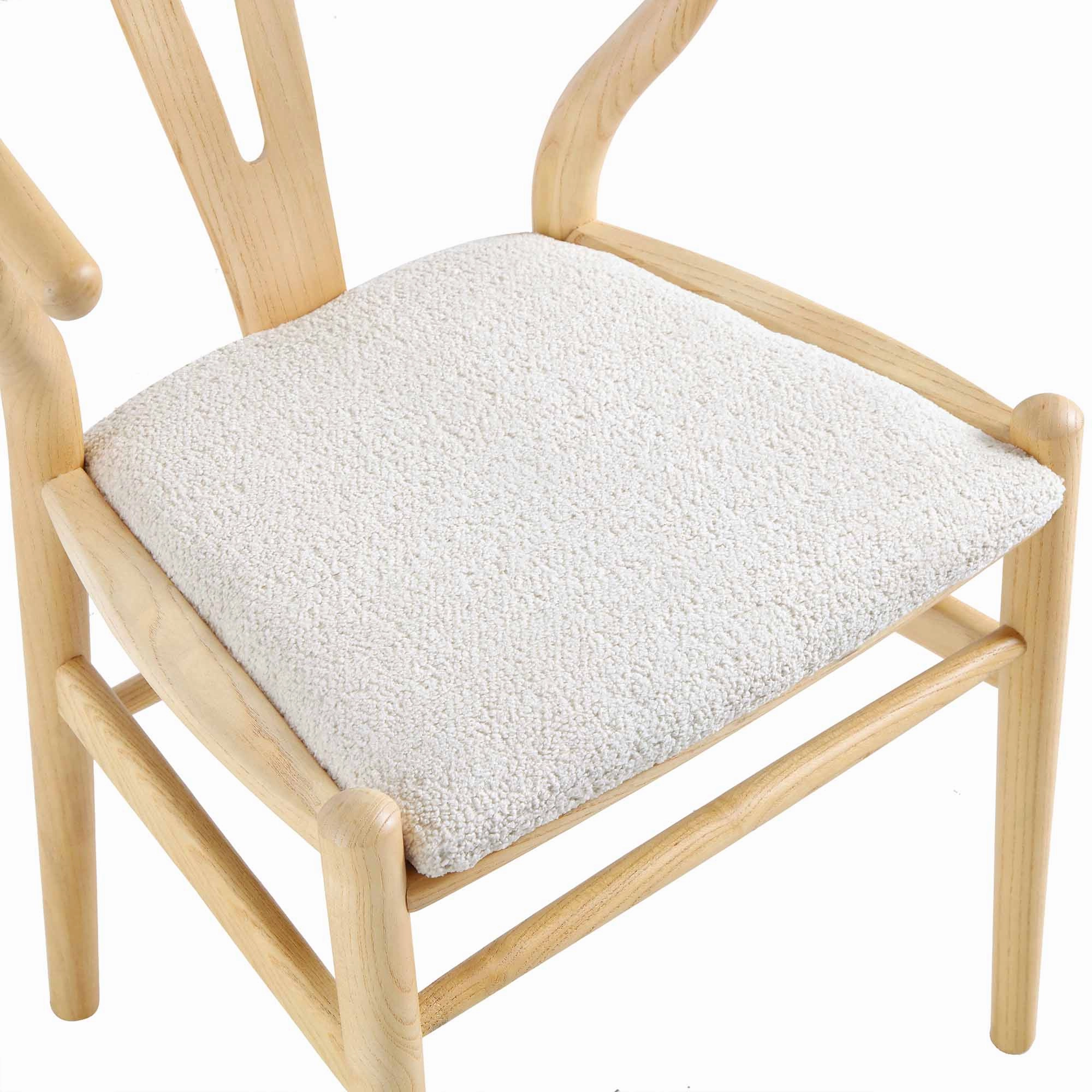 Hansel Wooden Dining Chair, Ivory White Boucle and Natural Frame