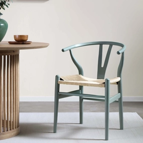 Hansel Wooden Natural Weave Dining Chair, Sage Green Colour Frame