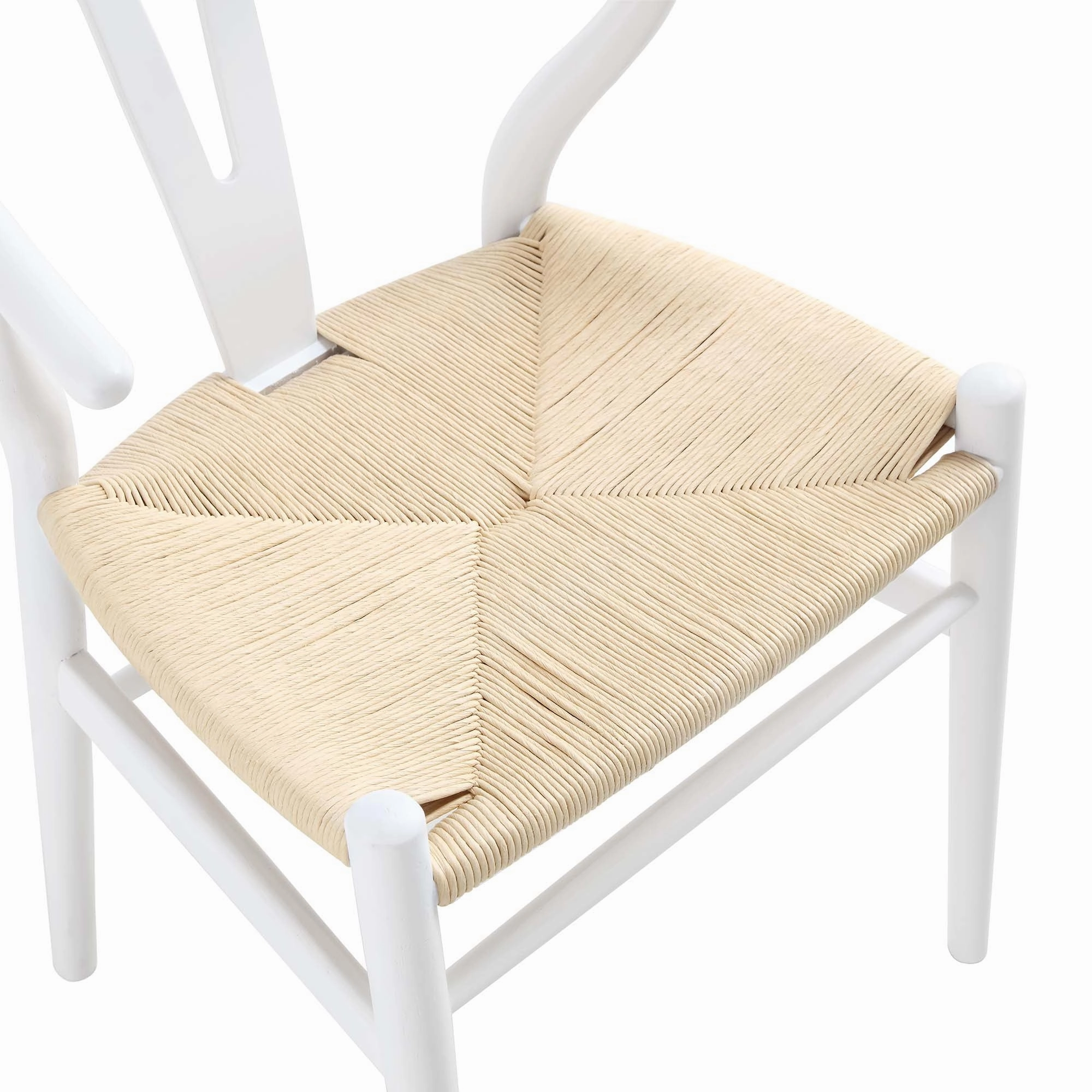 Hansel Wooden Natural Weave Dining Chair, White Colour Frame
