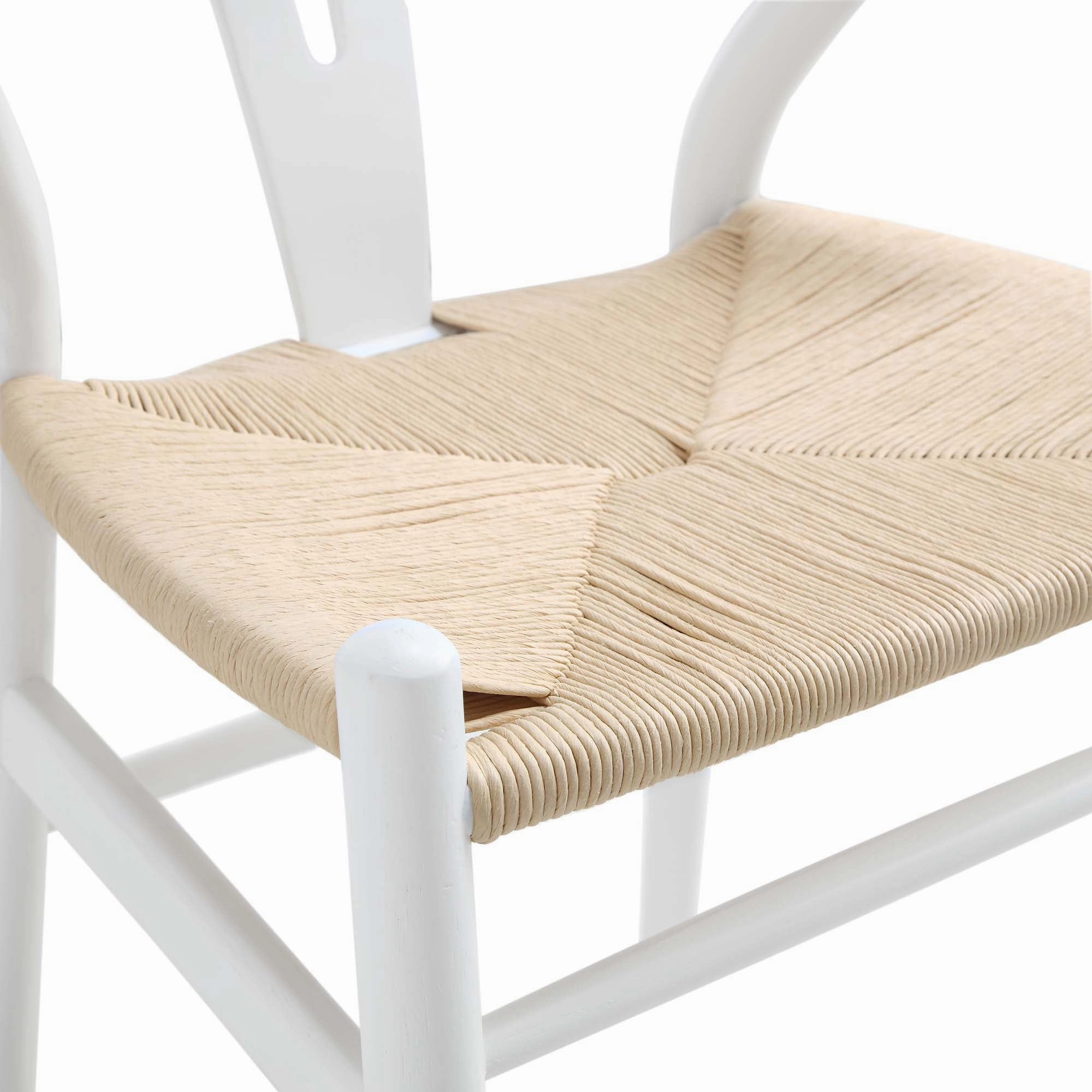 Hansel Wooden Natural Weave Dining Chair, White Colour Frame