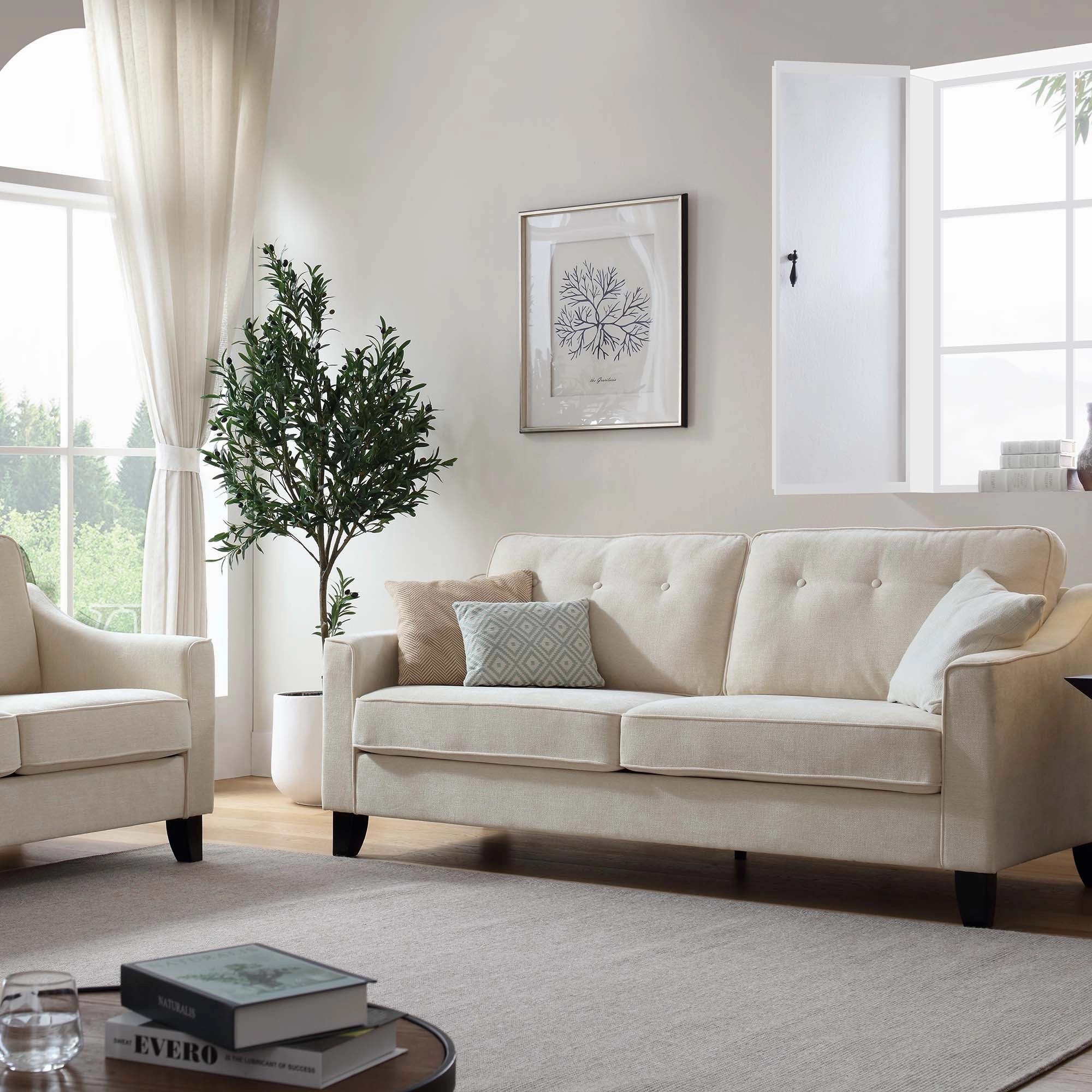 Harper 3-Seater Slope Arm Beige Woven Fabric Sofa