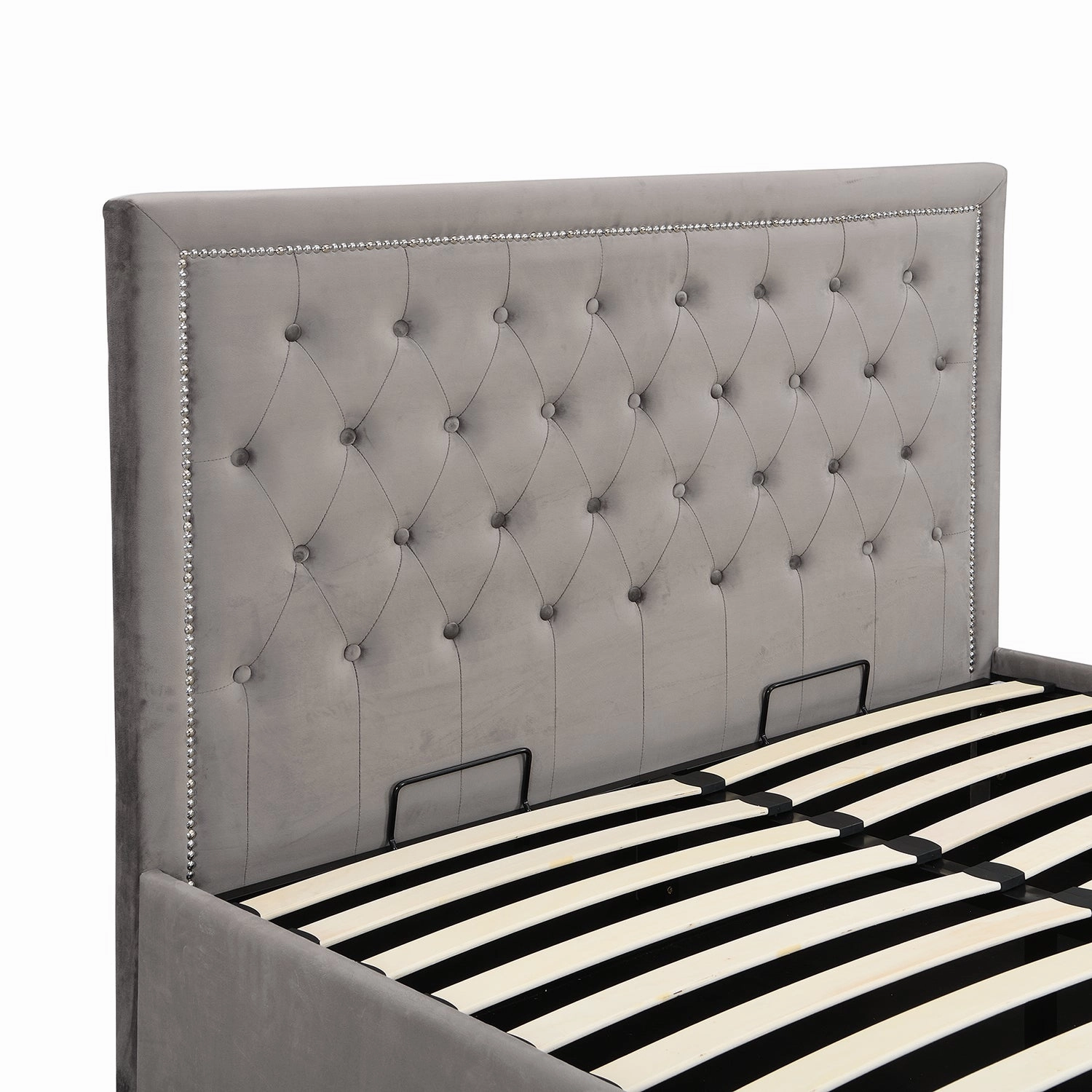Hartwell Upholstered Ottoman Storage Bed with Nailhead Trim Headboard (Grey Velvet)