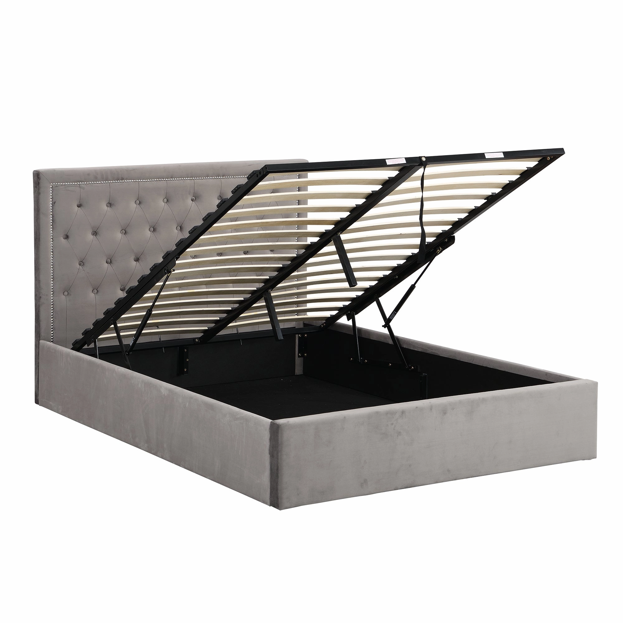 Hartwell Upholstered Ottoman Storage Bed with Nailhead Trim Headboard (Grey Velvet)