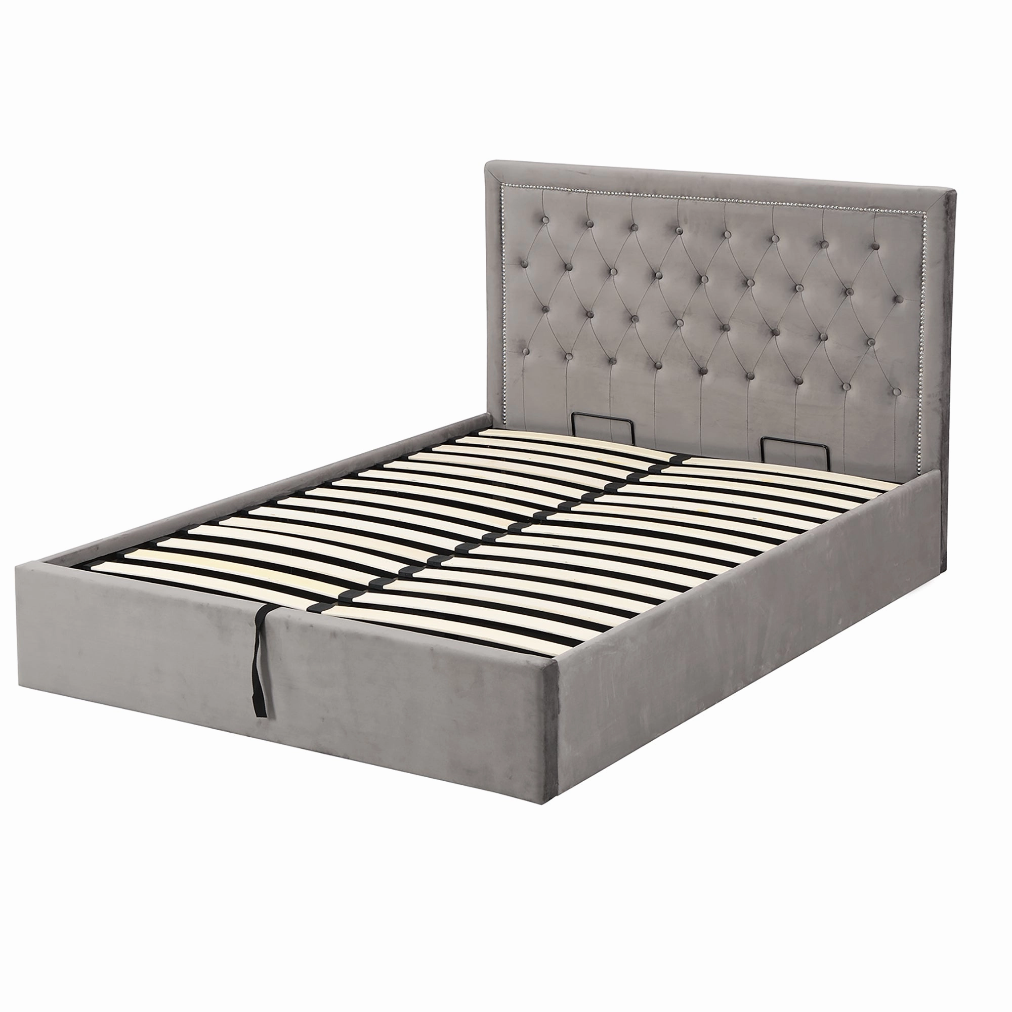 Hartwell Upholstered Ottoman Storage Bed with Nailhead Trim Headboard (Grey Velvet)