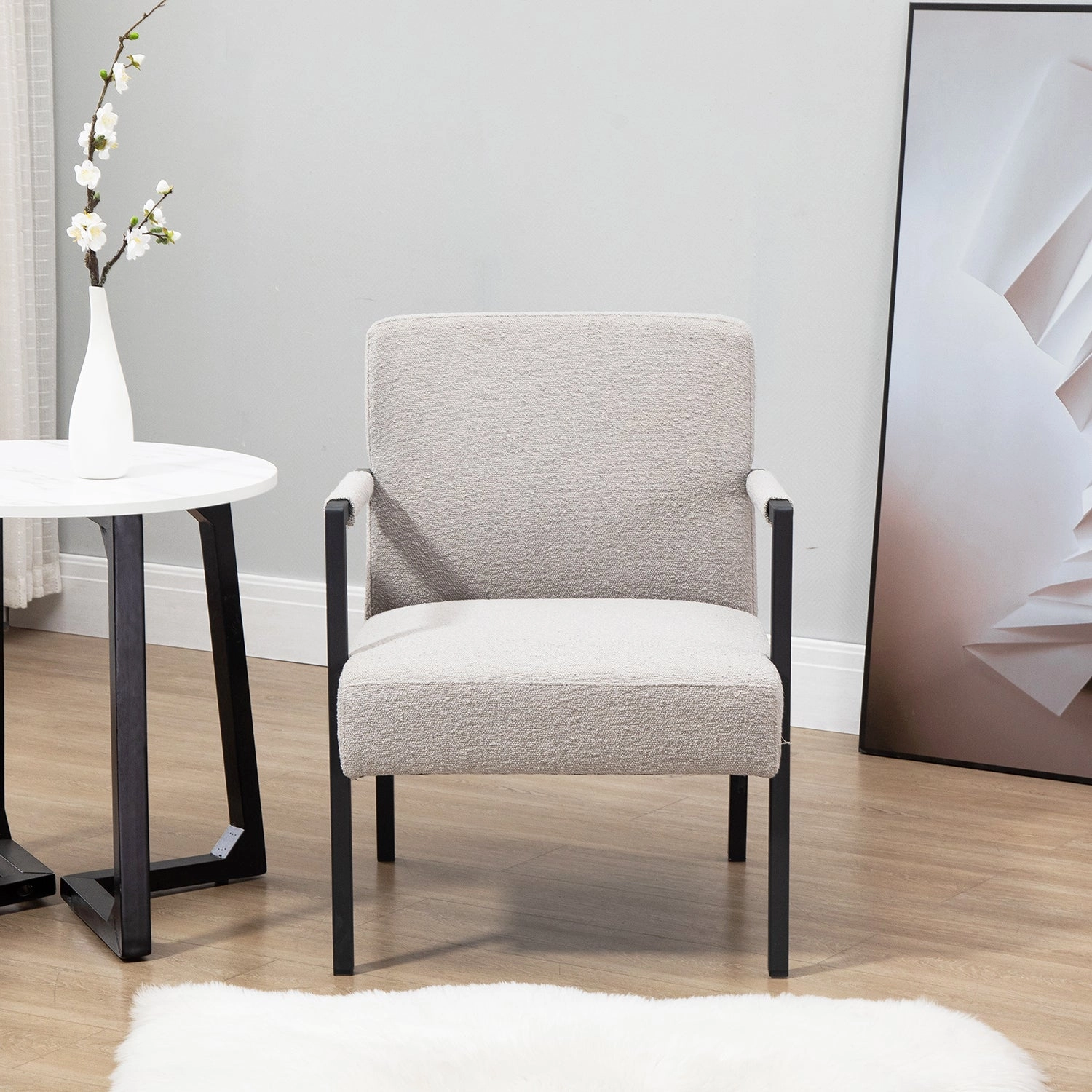 Hatton Steel Frame Boucle Accent Chair (Grey)