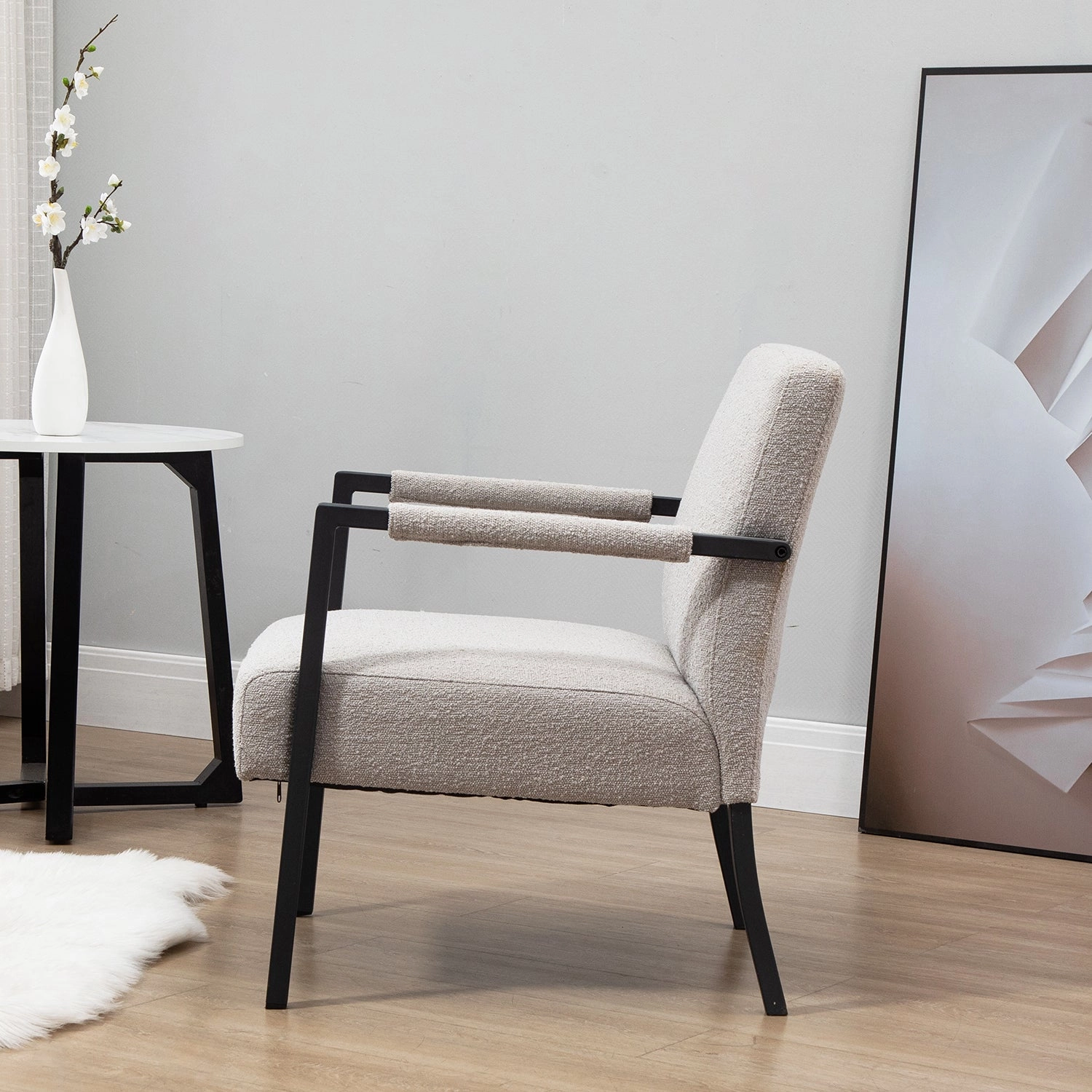 Hatton Steel Frame Boucle Accent Chair (Grey)
