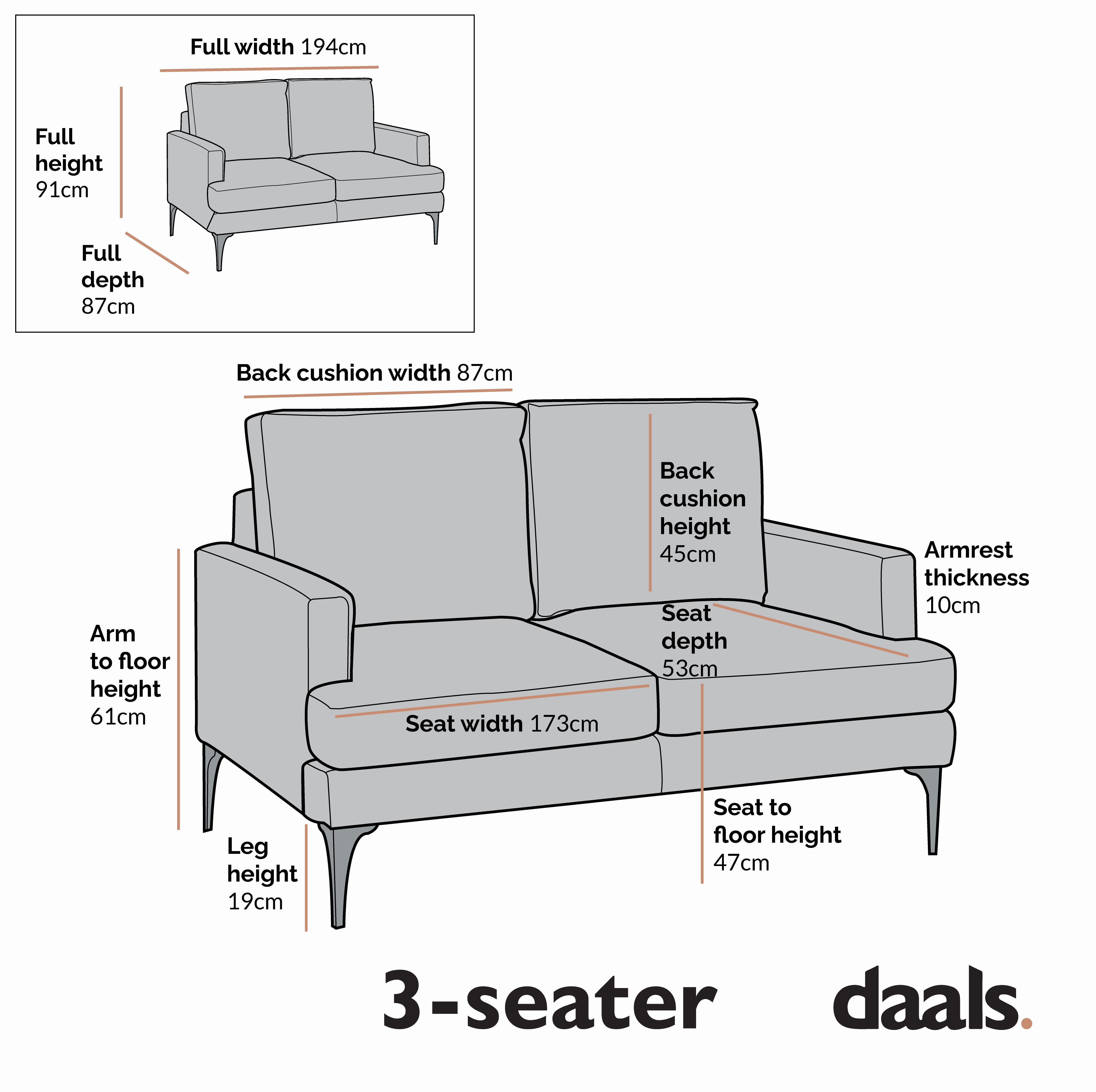 Haven Grey Fabric 3-Seater Sofa