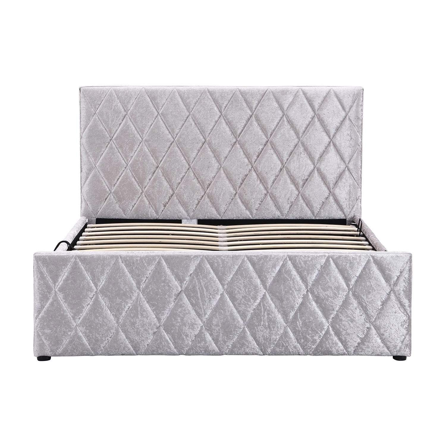 Hayden Crushed Velvet Side Lift Storage Ottoman Upholstered Bed Frame Silver